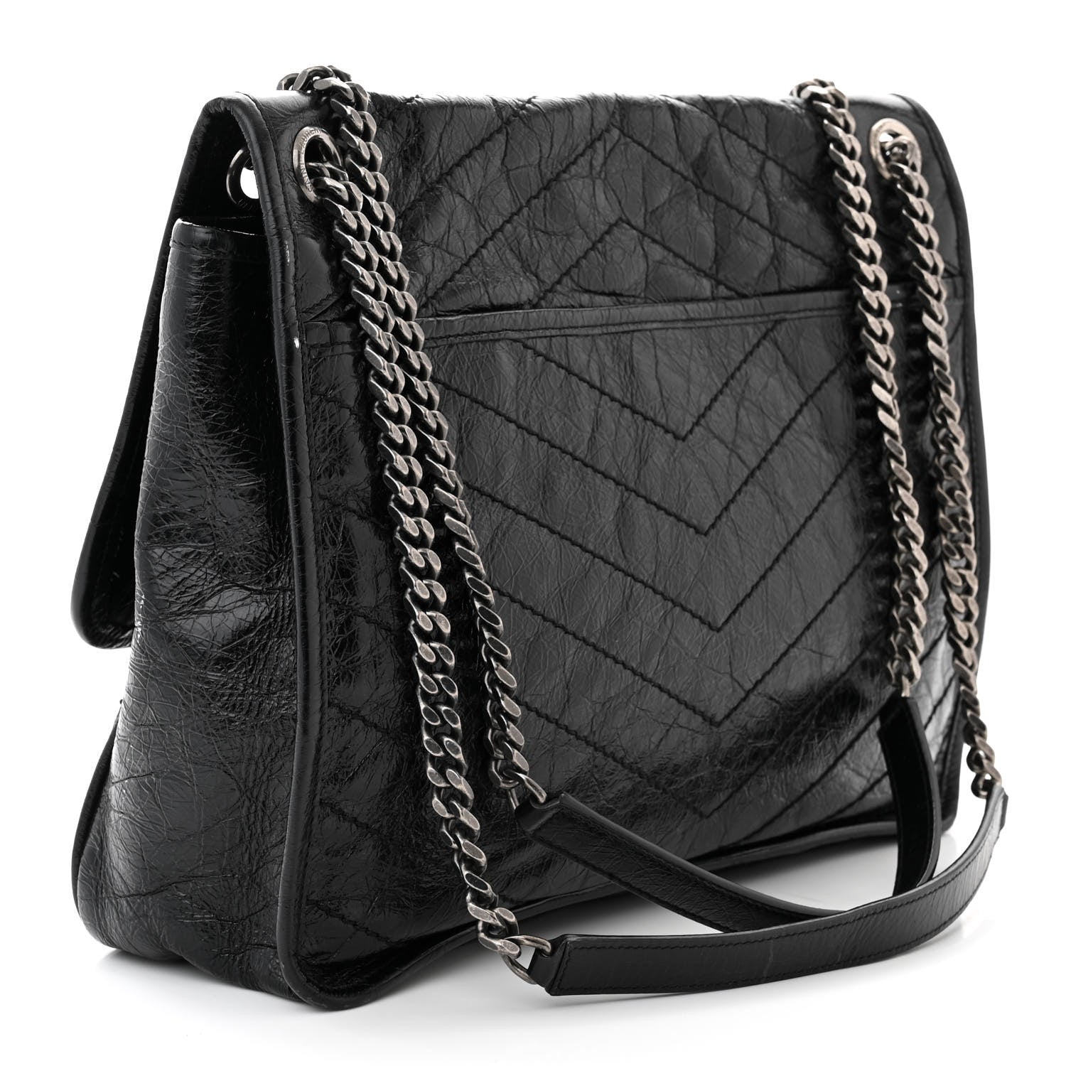 Saint Laurent Crinkled Calfskin Matelasse Monogram Large Niki Chain Satchel Black 2 of 13