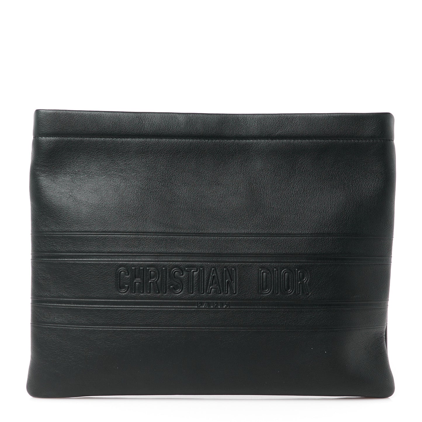 Calfskin Medium Diordouble Zip Pouch Black