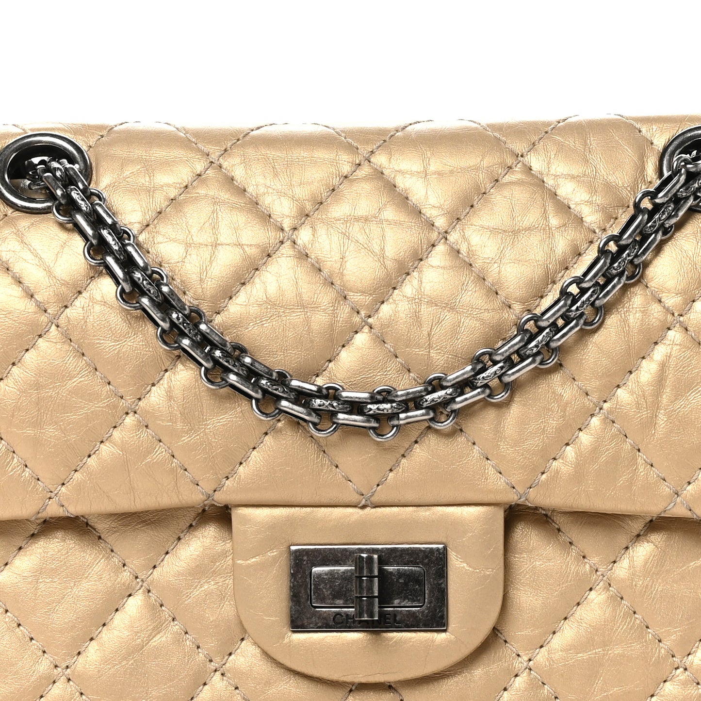 Metallic Calfskin Quilted 2.55 Reissue 224 Flap Gold