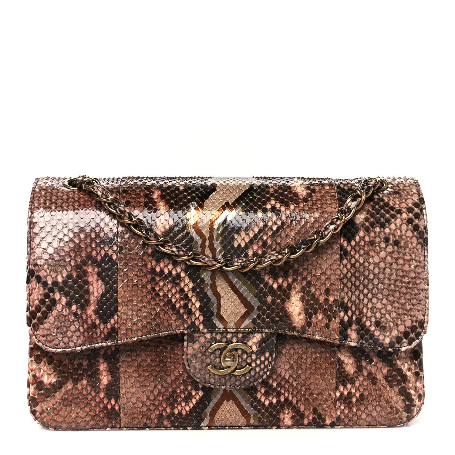 Chanel Snakeskin Jumbo Double Flap Brown Multicolor 1765635