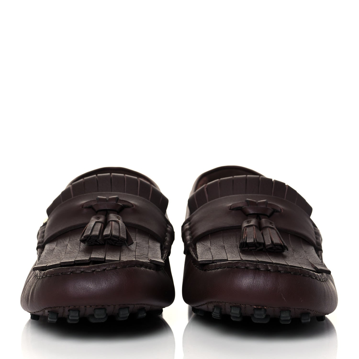 Gucci Calfskin Fringe Interlocking G Mens Driver Loafers 10 Brown 2 of 8