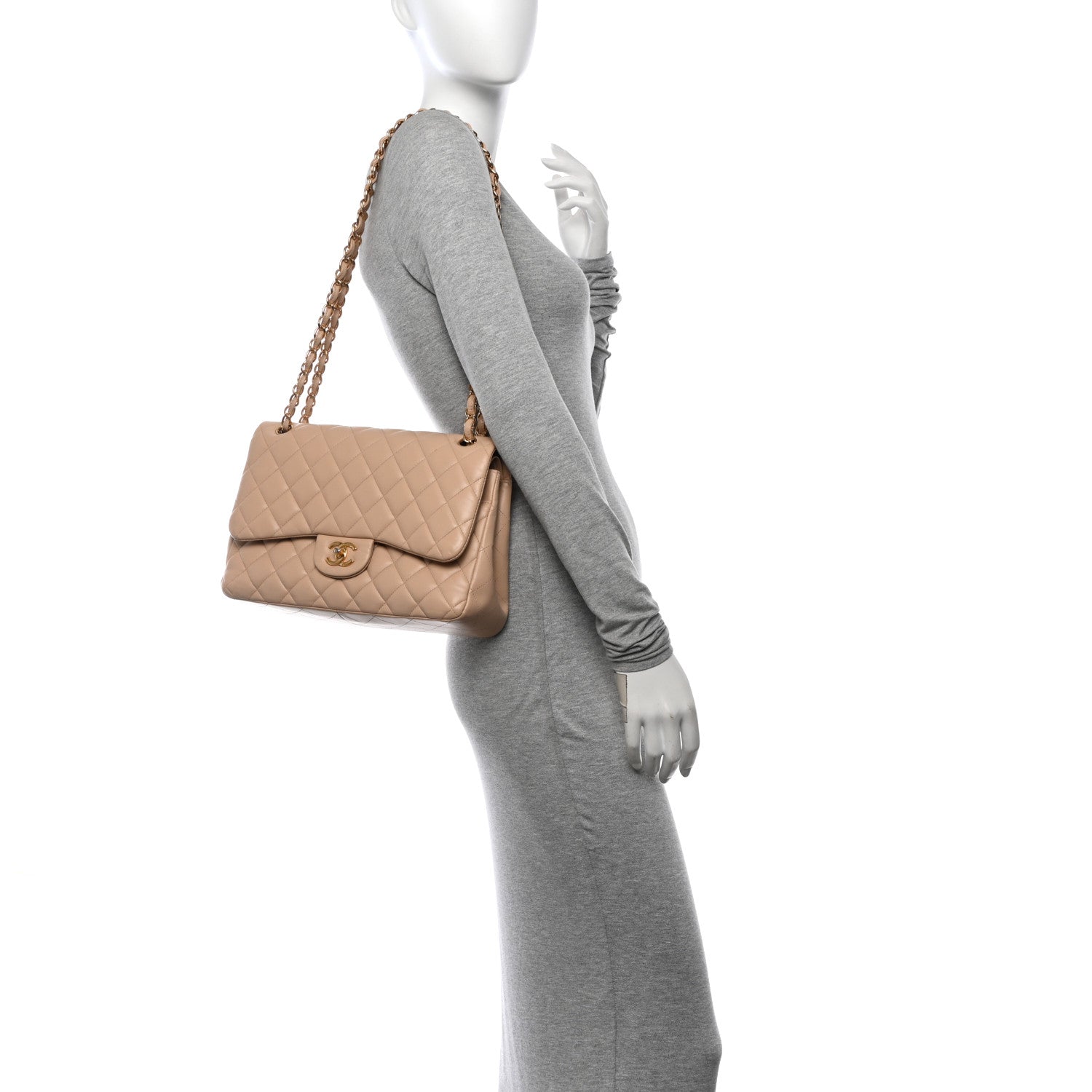 Chanel Lambskin Quilted Jumbo Double Flap Beige 2 of 15