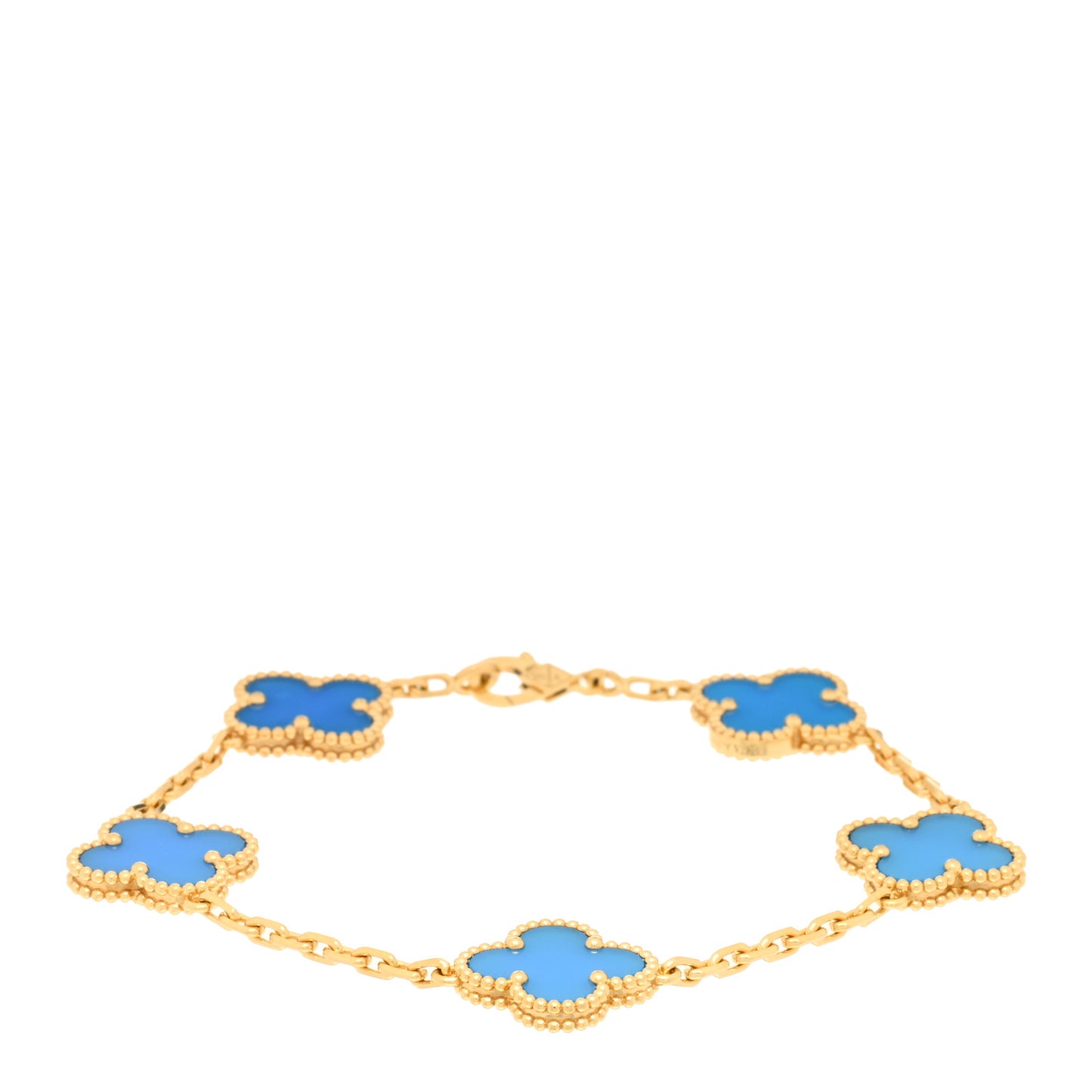 18K Yellow Gold Blue Agate 5 Motifs Vintage Alhambra Bracelet