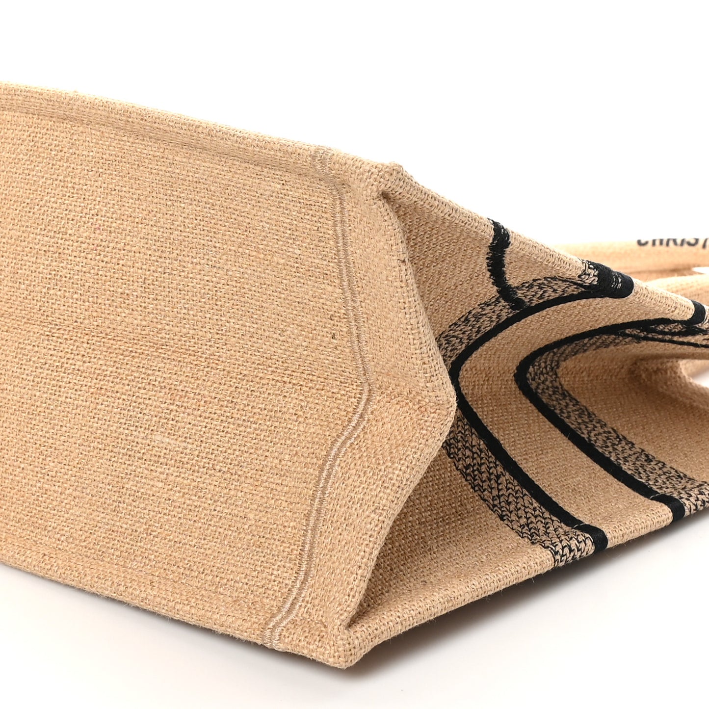 Canvas Jute Embroidered Medium Book Tote Black Beige