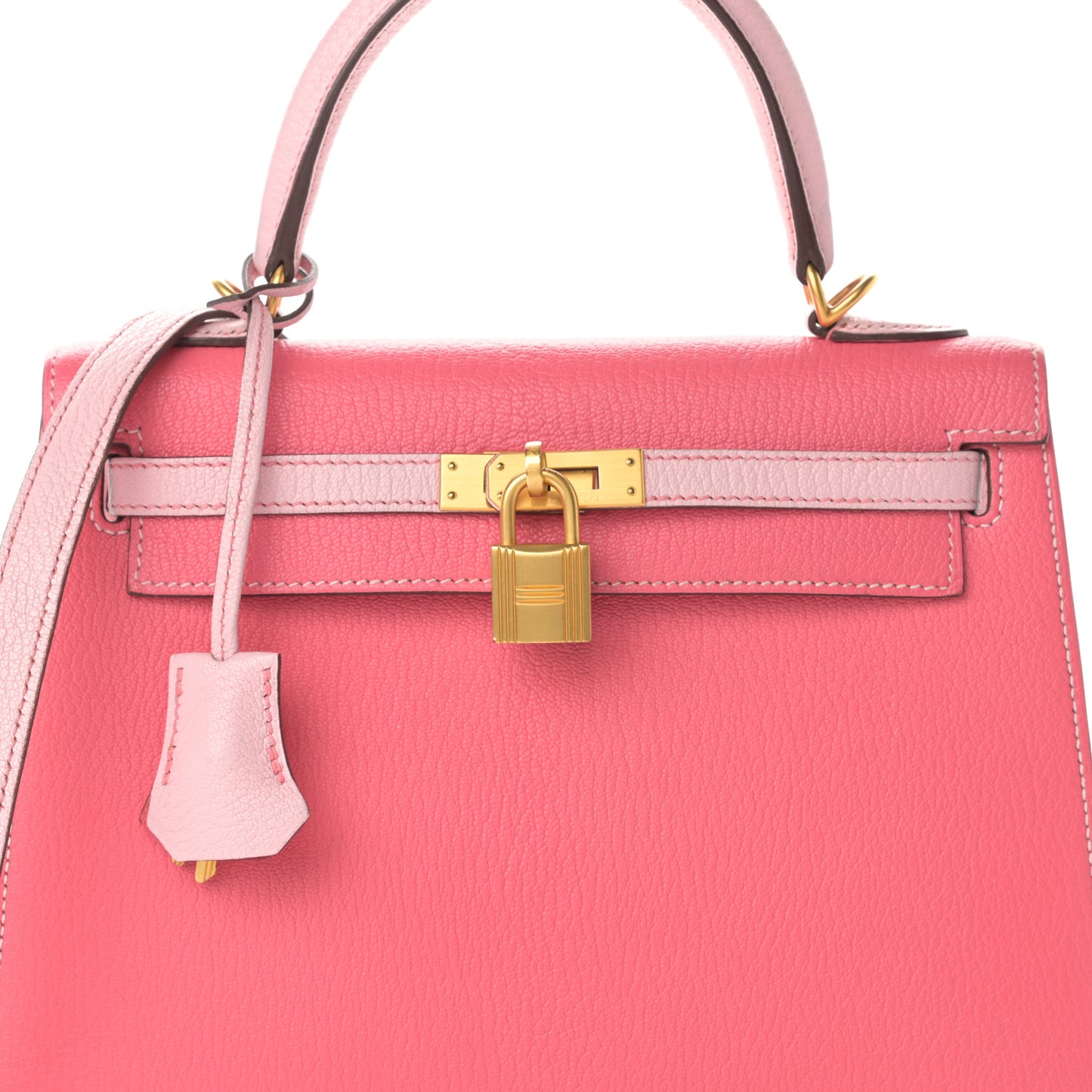 Chevre Bi-Color Horseshoe Kelly Sellier 25 Rose Lipstick Bubblegum