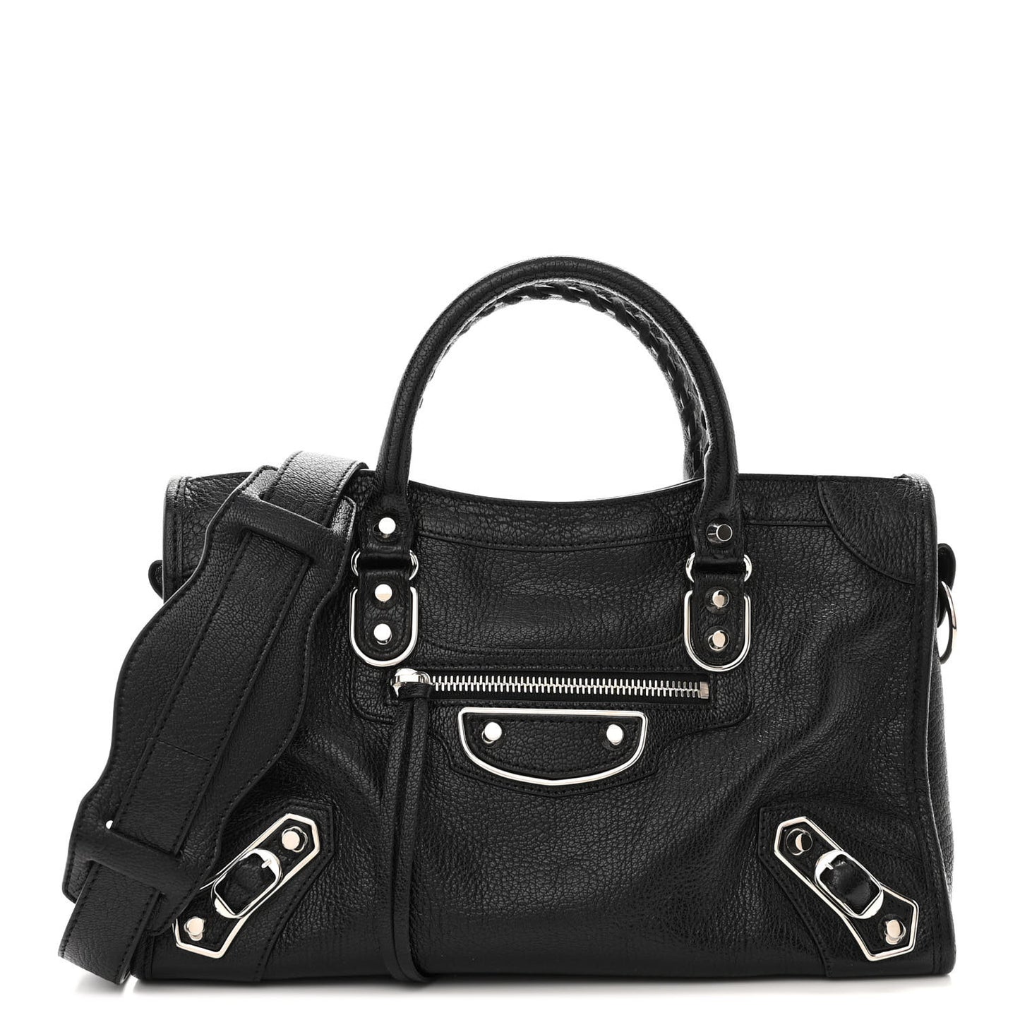 Chevre Silver Metallic Edge Hardware S City Black