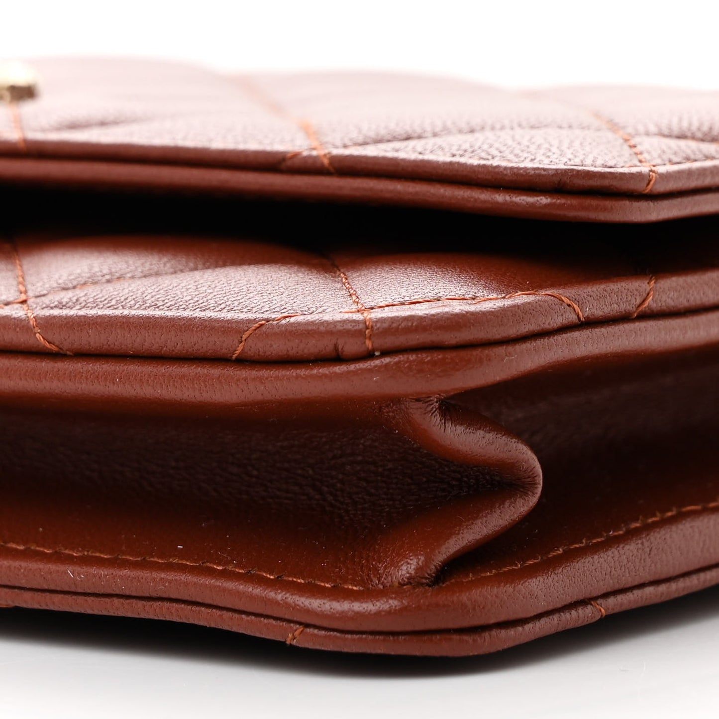 Lambskin Quilted Crystal Pearl CC Wallet On Chain WOC Brown