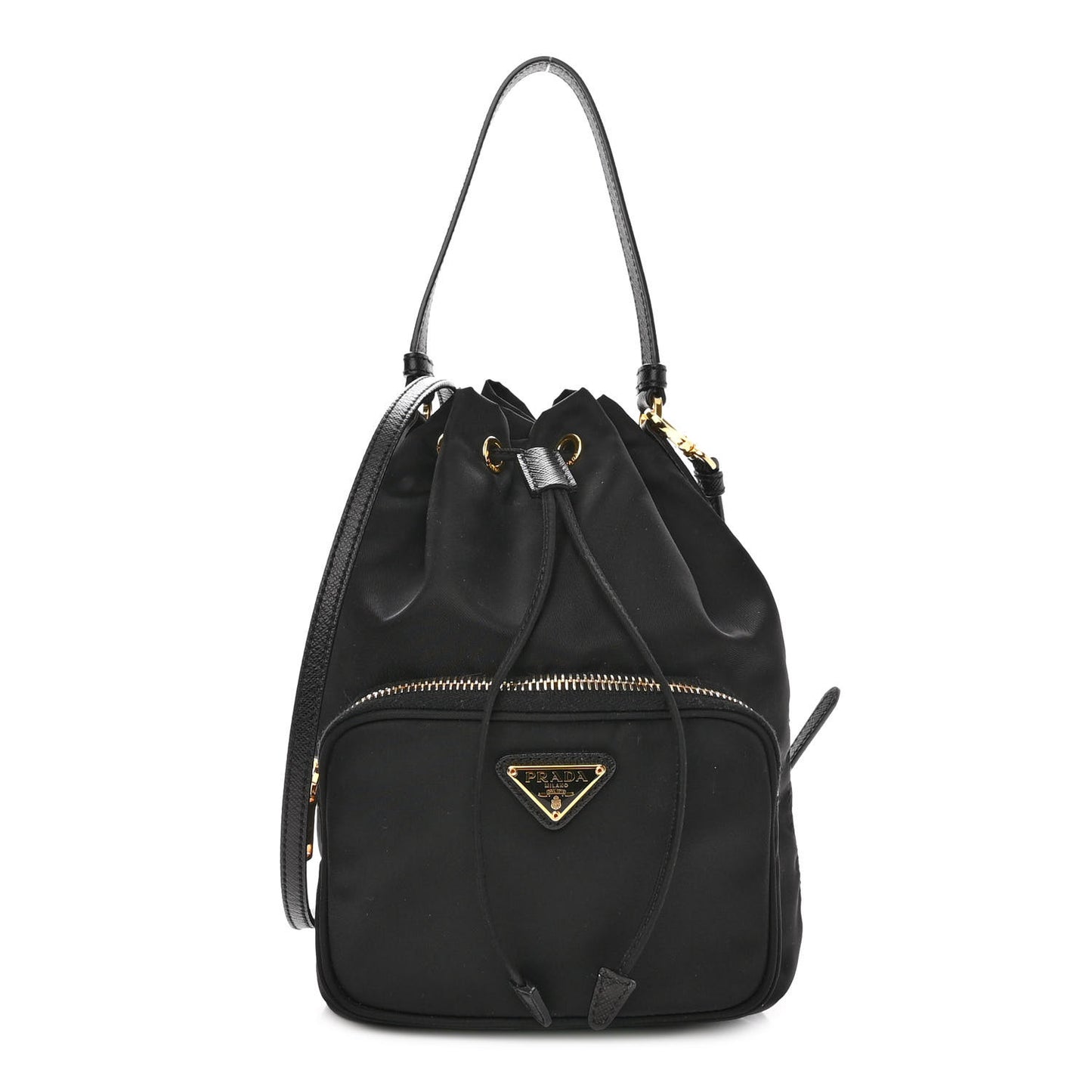 Saffiano Tessuto Nylon Mini Bucket Crossbody Bag Black