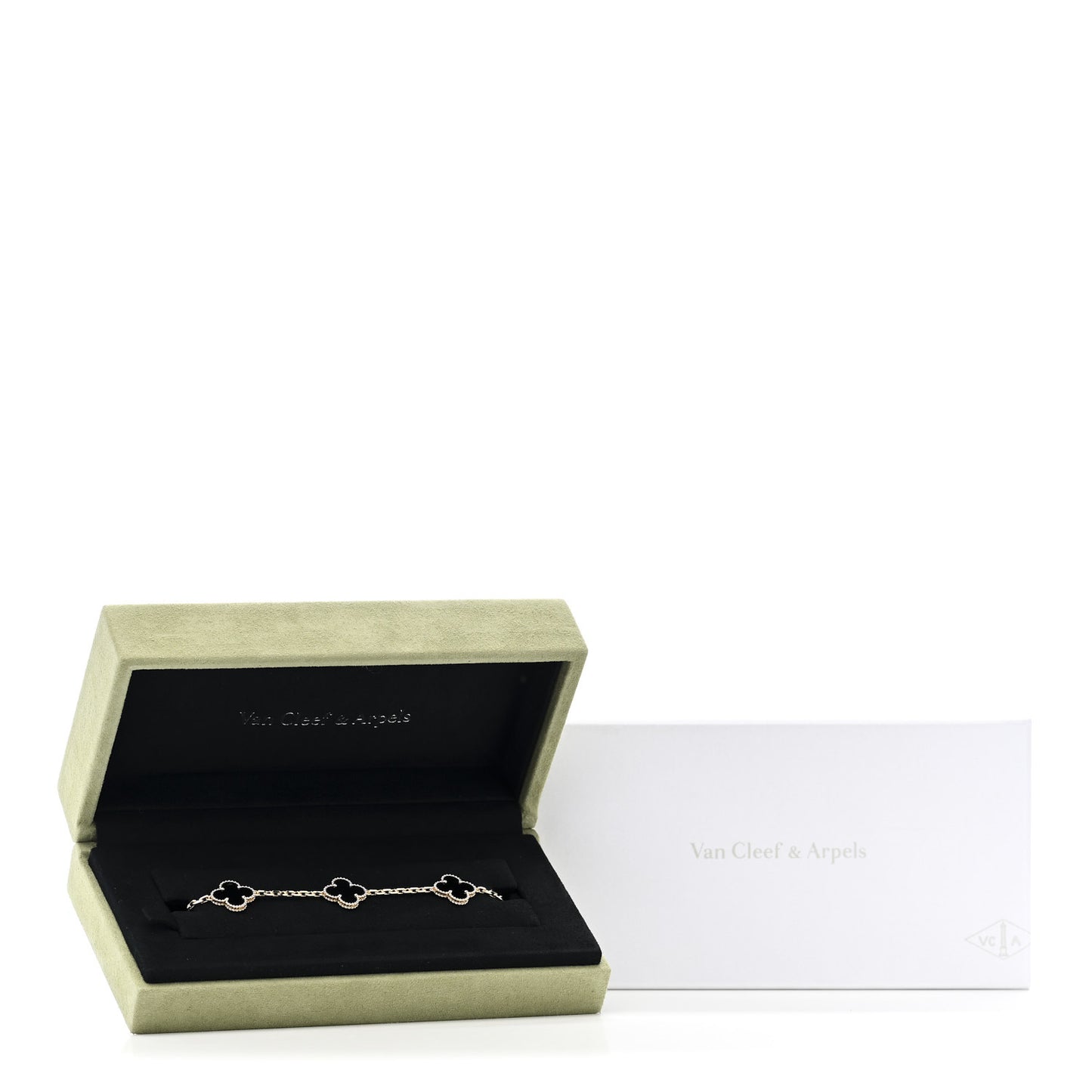 18K Yellow Gold Black Onyx 5 Motifs Vintage Alhambra Bracelet