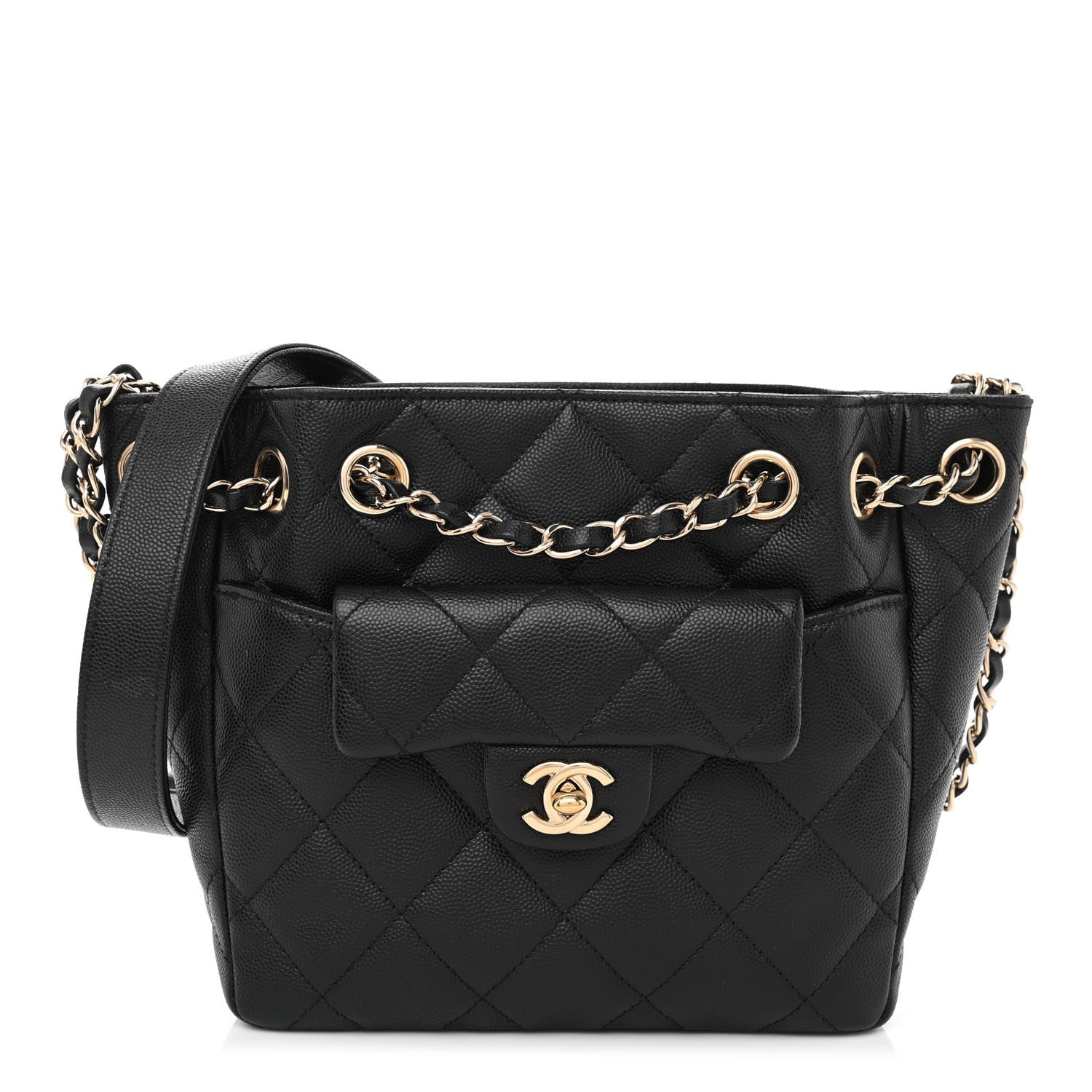 Chanel Caviar Quilted Flap Bucket Bag Black 1 of 11
