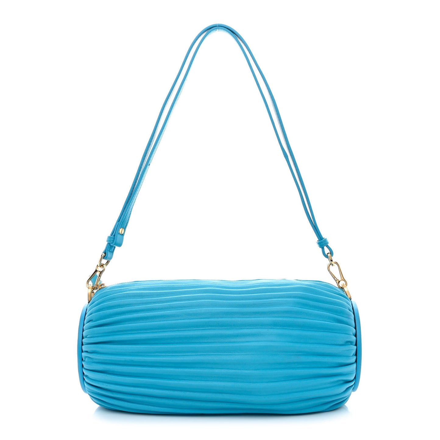 Lambskin Pleated Bracelet Pouch Shoulder Bag Turquoise