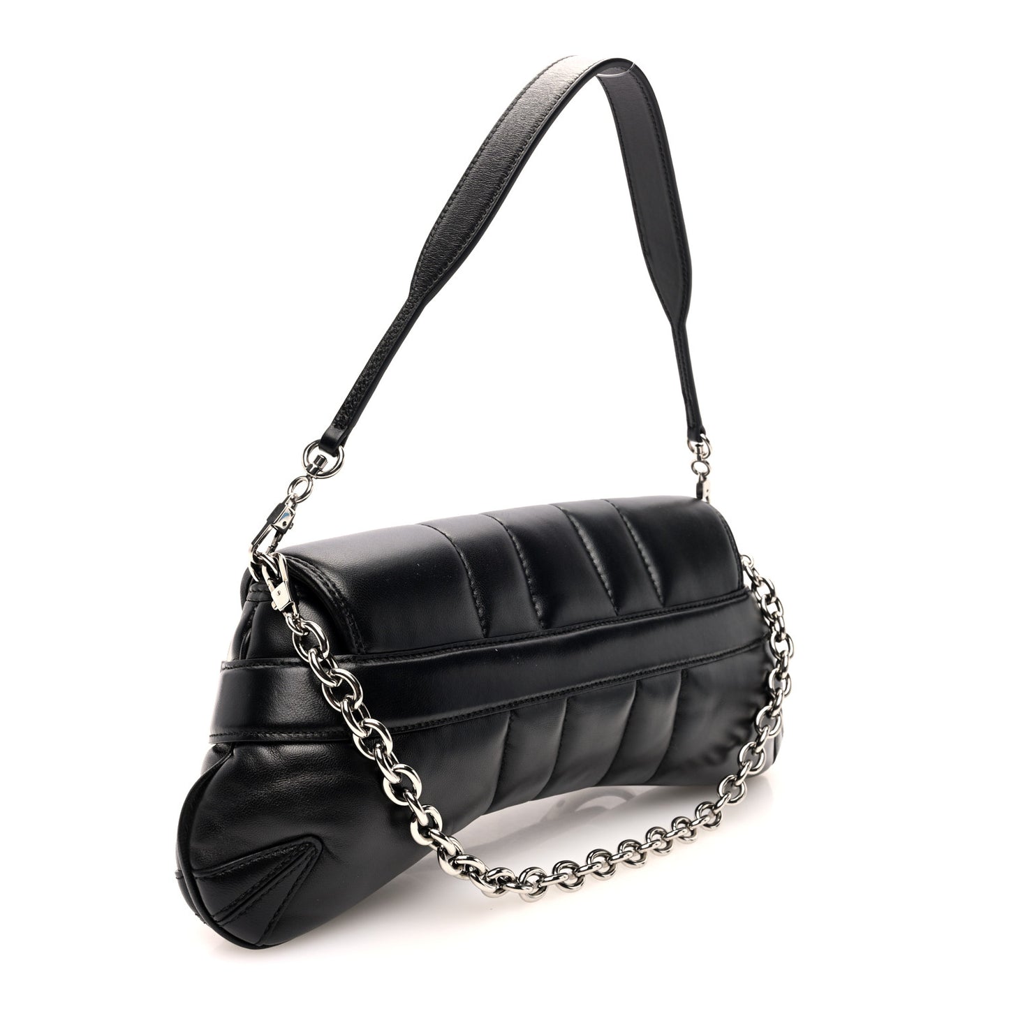 Nappa Vertical Matelasse Medium Maxi Horsebit Chain Shoulder Bag Black