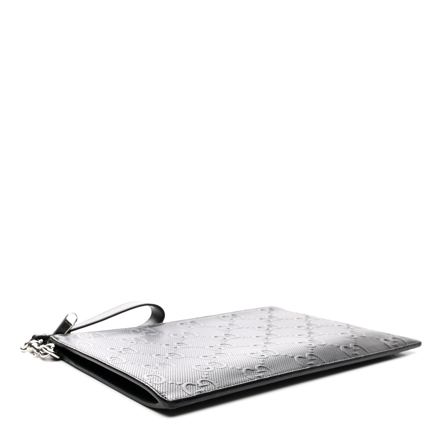 Gucci Calfskin GG Tennis Embossed Wristlet Pouch Black 4 of 9
