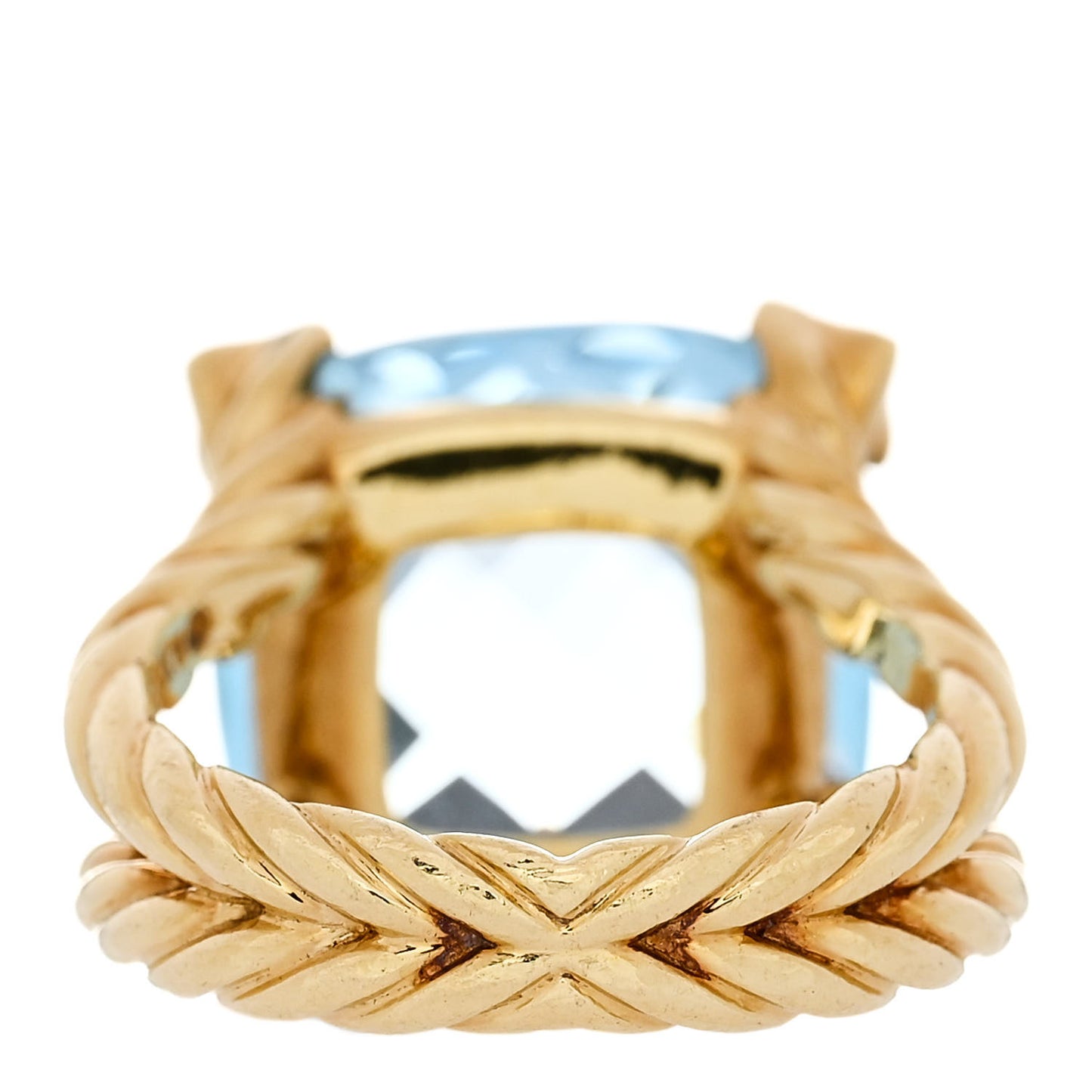 18K Yellow Gold Diamond Blue Topaz 15mm Cushion On Point Ring 52 6
