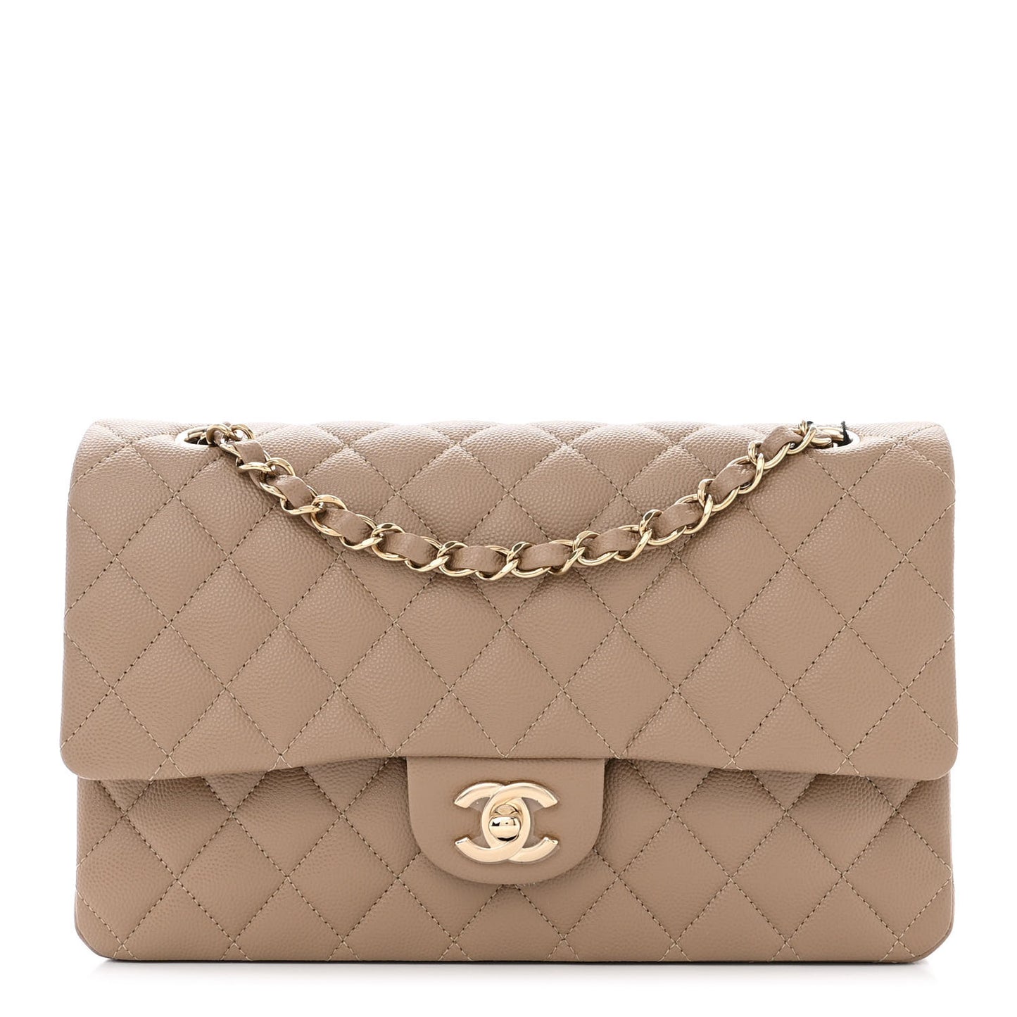 Caviar Quilted Medium Double Flap Dark Beige