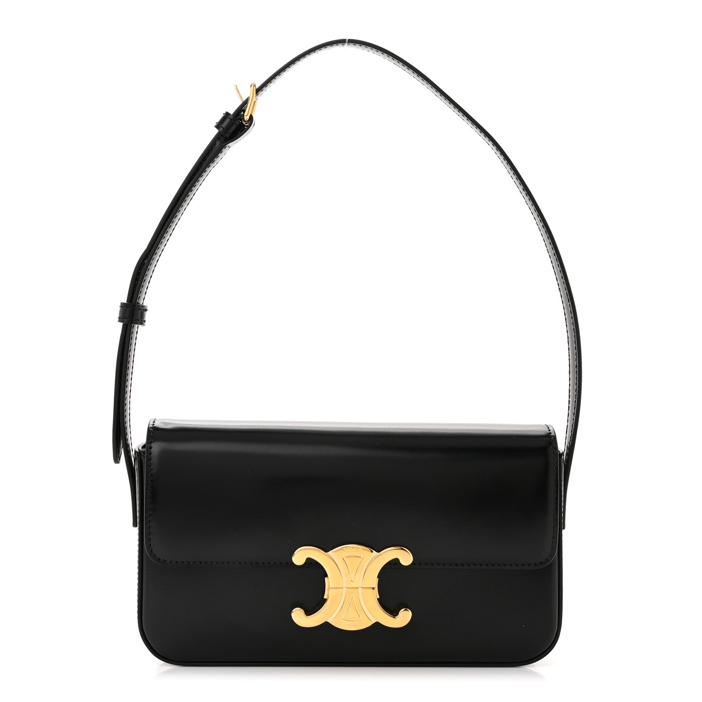 Shiny Calfskin Triomphe Shoulder Bag Black