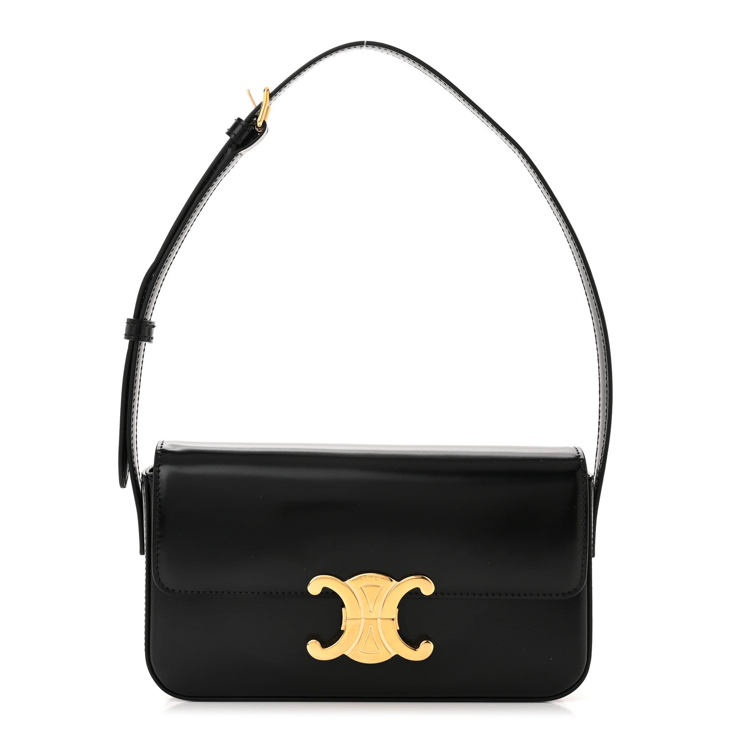 Celine Shiny Calfskin Triomphe Shoulder Bag Black 1 of 12