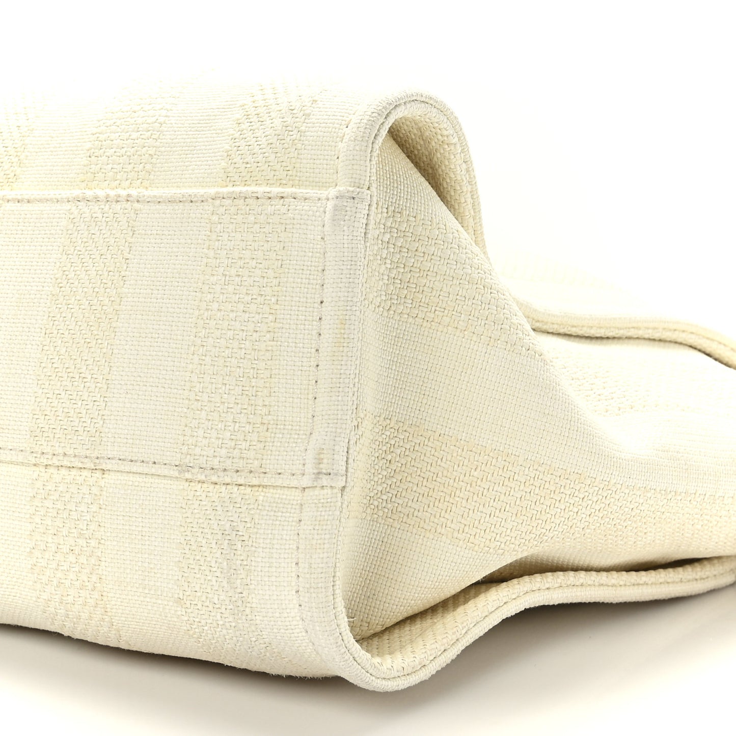 Straw Raffia Calfskin Striped Small Deauville Tote Beige