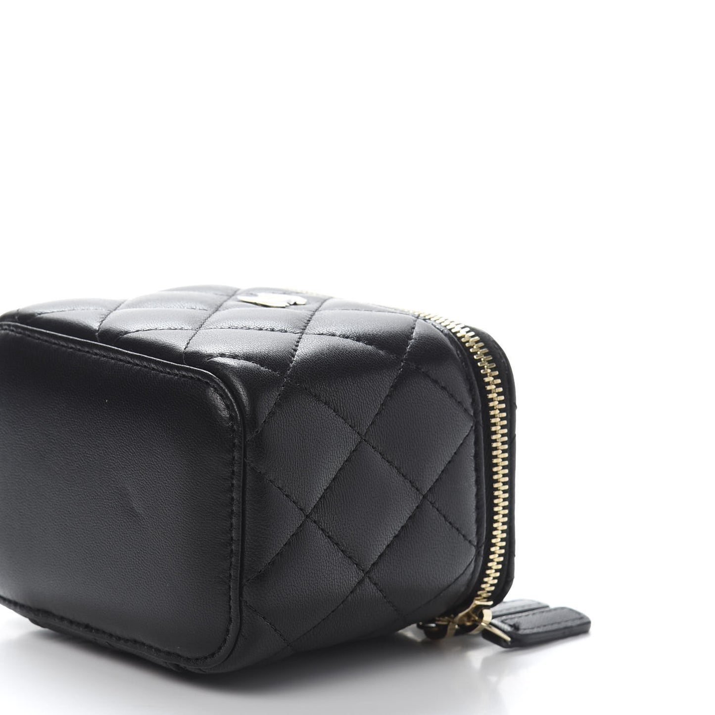 Lambskin Quilted Mini Vanity Case With Chain Black