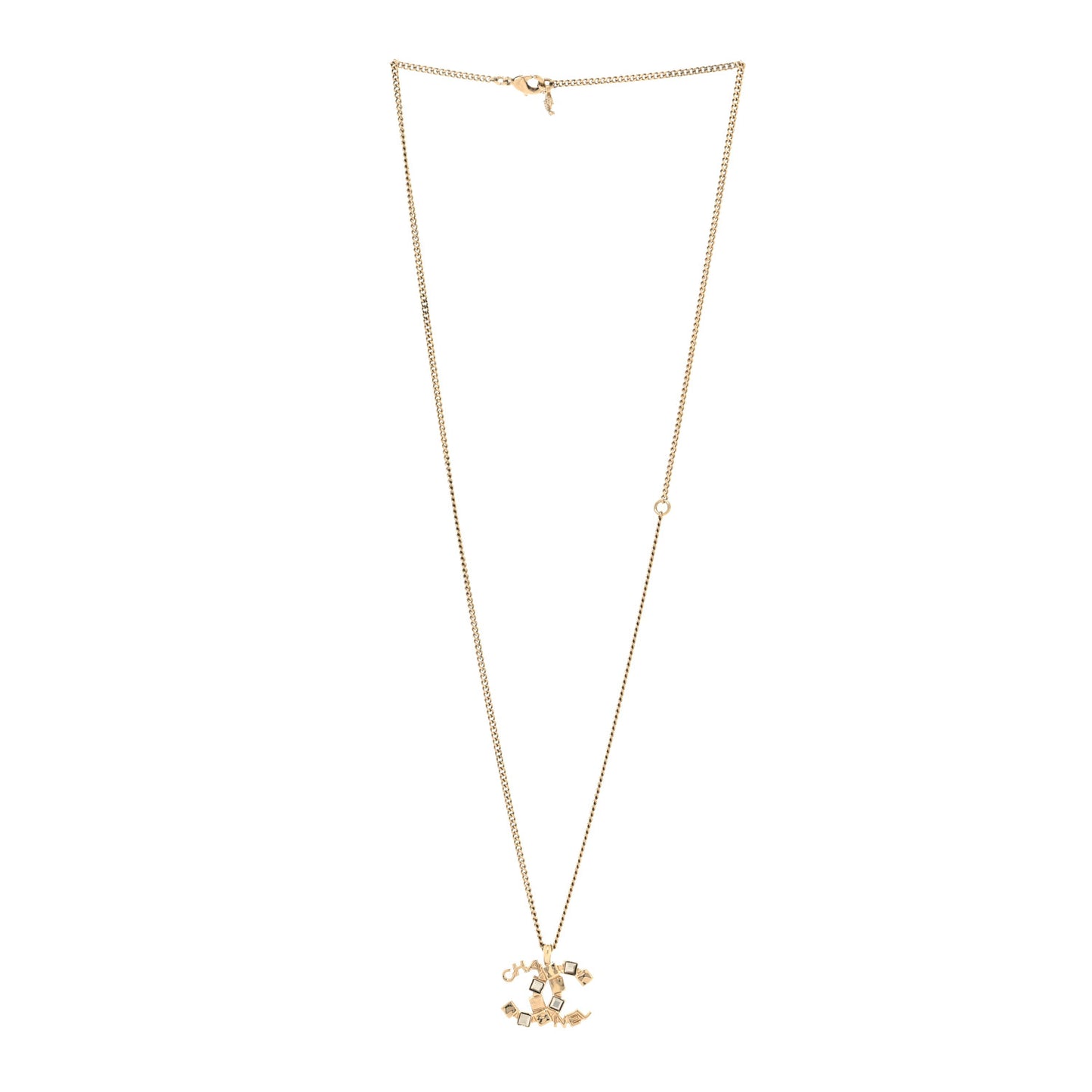 Baguette Crystal Logo CC Necklace Grey Gold