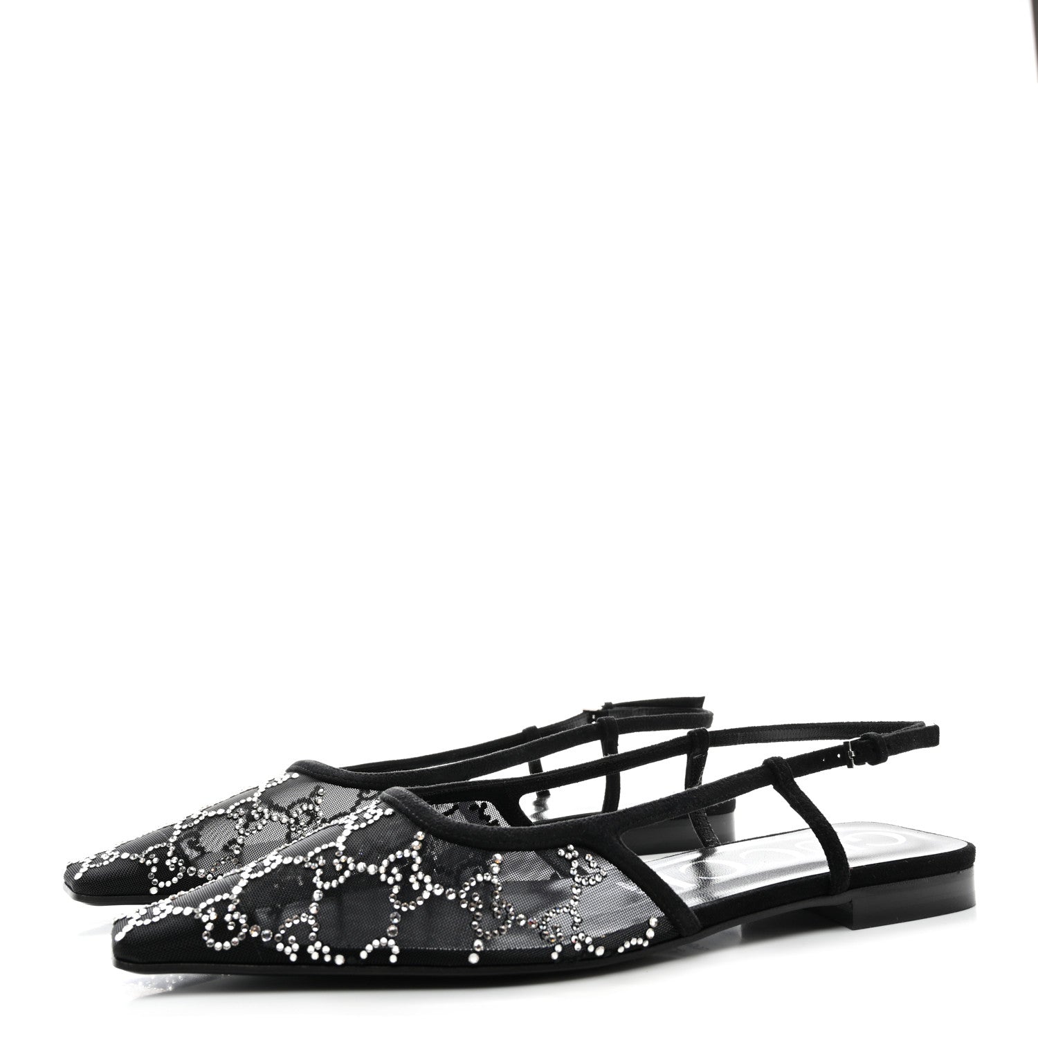 Gucci Tela Retino Kid Scamosciato Crystal GG Monogram Square Demi Ballet Flats 39.5 Black 3 of 9
