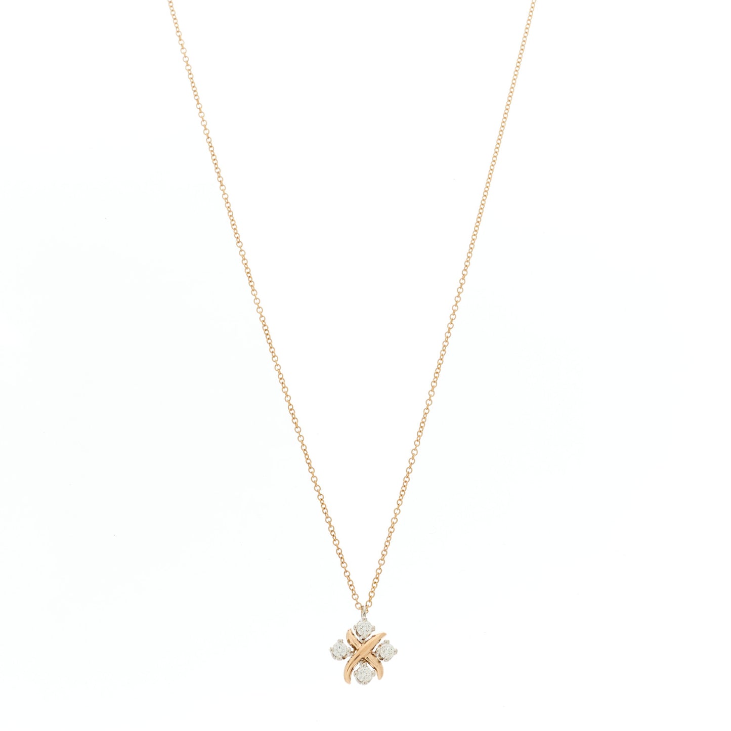 18K Rose Gold Platinum Diamond Schlumberger Lynn Pendant Necklace