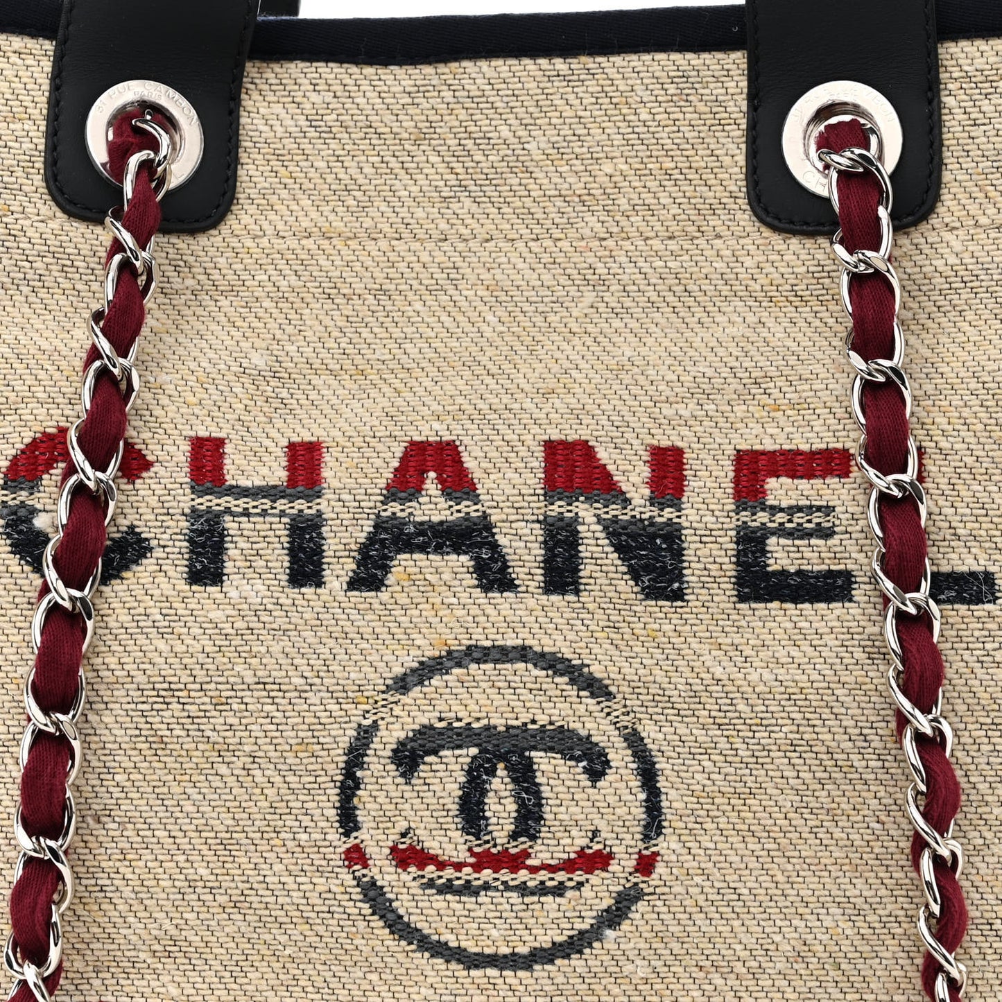 Striped Canvas Medium Deauville Tote Beige