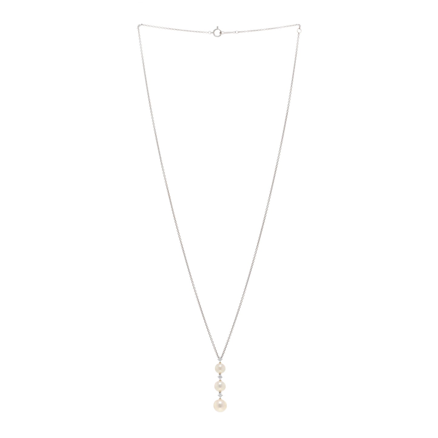 18K White Gold Diamond Akoya Pearl 5.5-7mm Drop Pendant Necklace