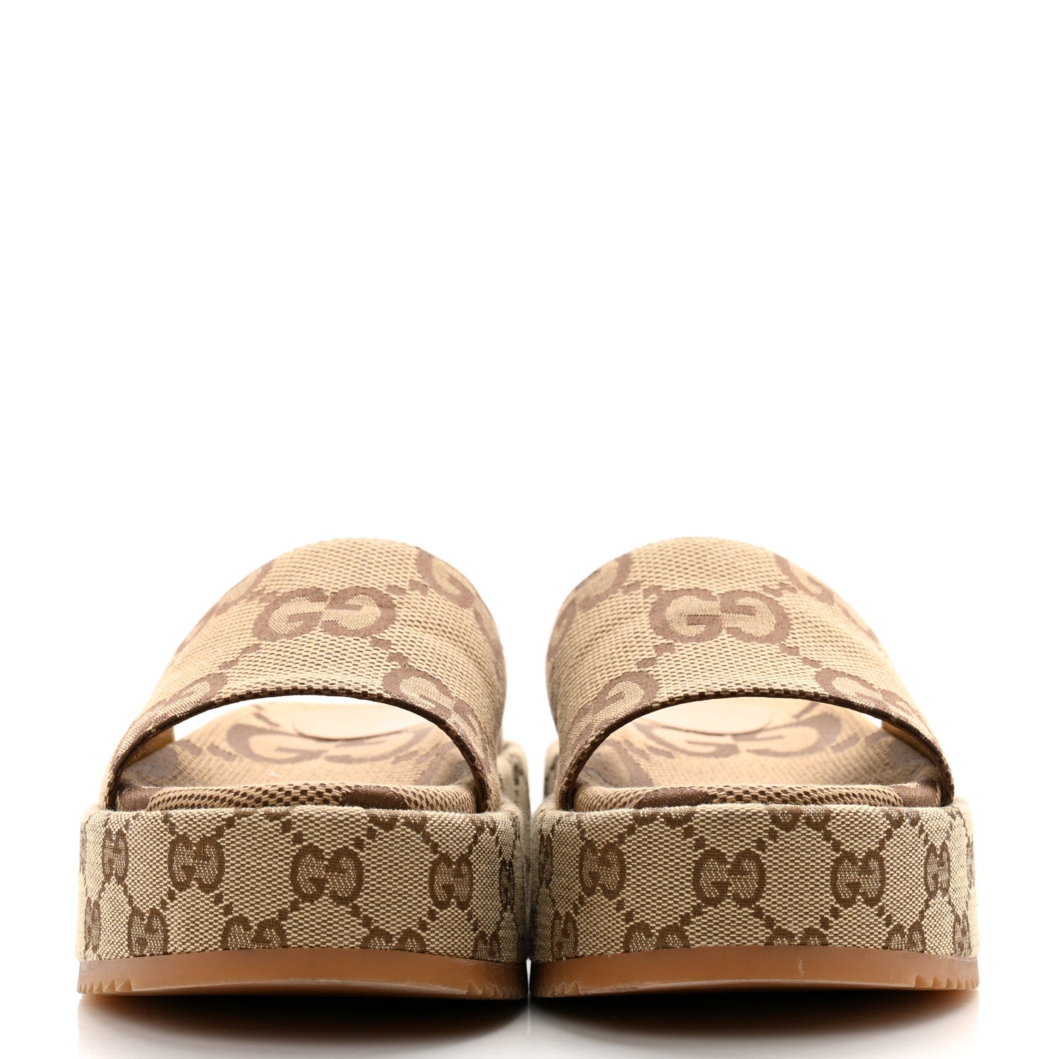 Gucci Monogram Jumbo GG Angelina Platform 55mm Slide Sandals 37 Beige 2 of 11