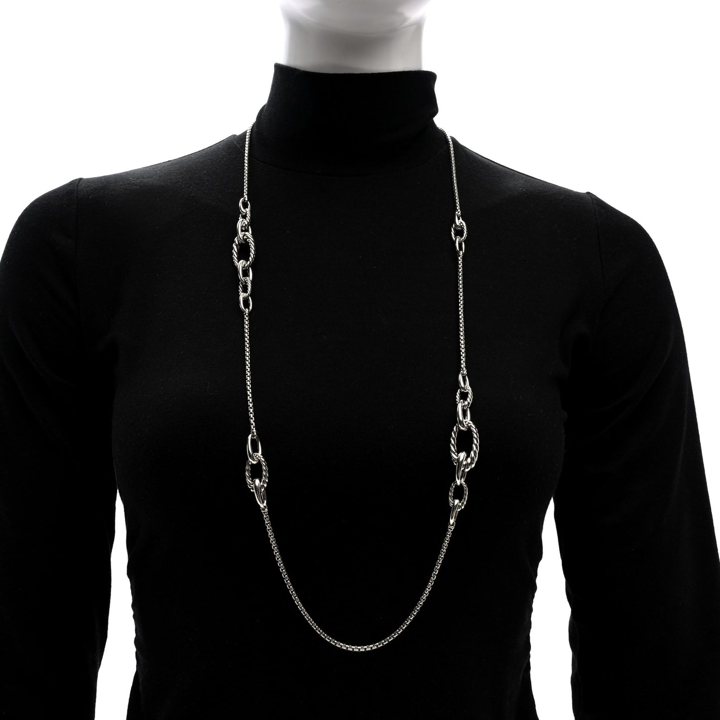 Sterling Silver Oval Link Long Necklace