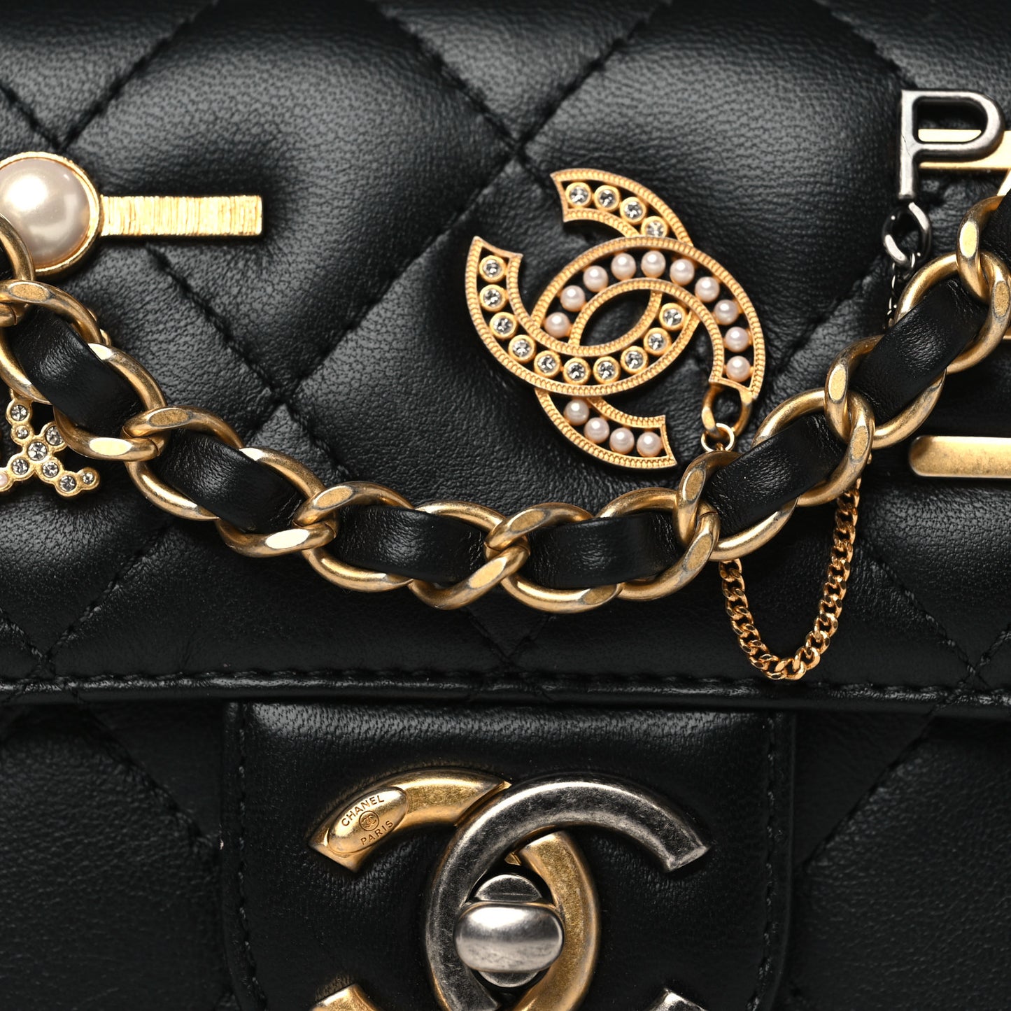 Lambskin Quilted Mini Coco Clips Single Flap Black