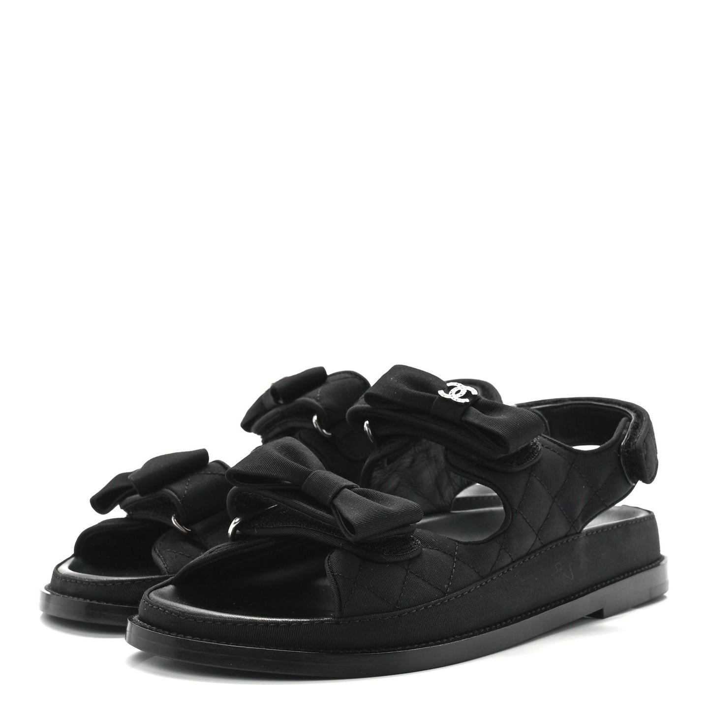 Grosgrain Quilted Bow Dad Sandals 37.5 Black