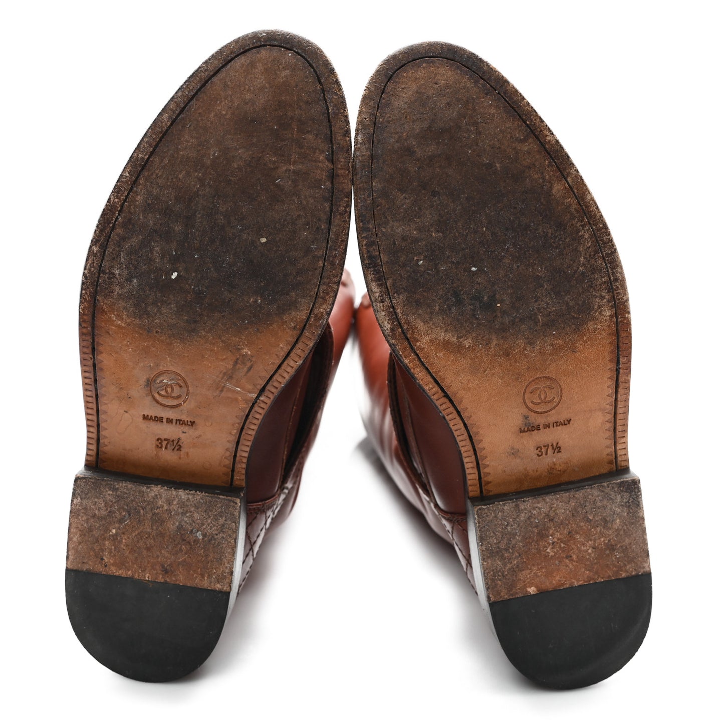 Calfskin Stitched CC Knee High Buckle Riding Boots 37.5 Brown