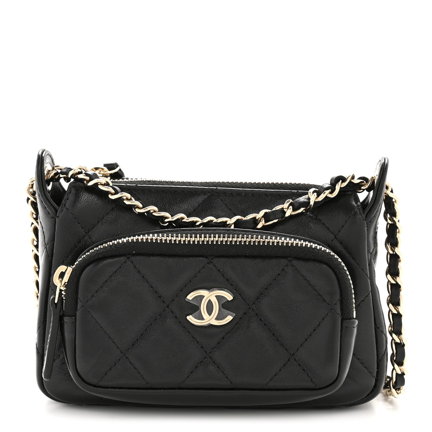 Chanel Shiny Crumpled Lambskin Quilted Mini Clutch With Chain