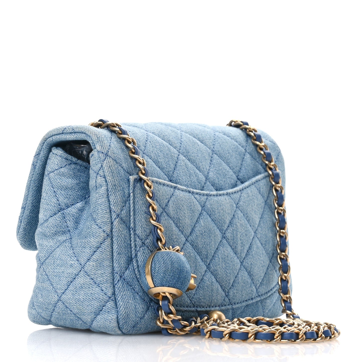 Denim Quilted Mini Pearl Crush Flap Blue