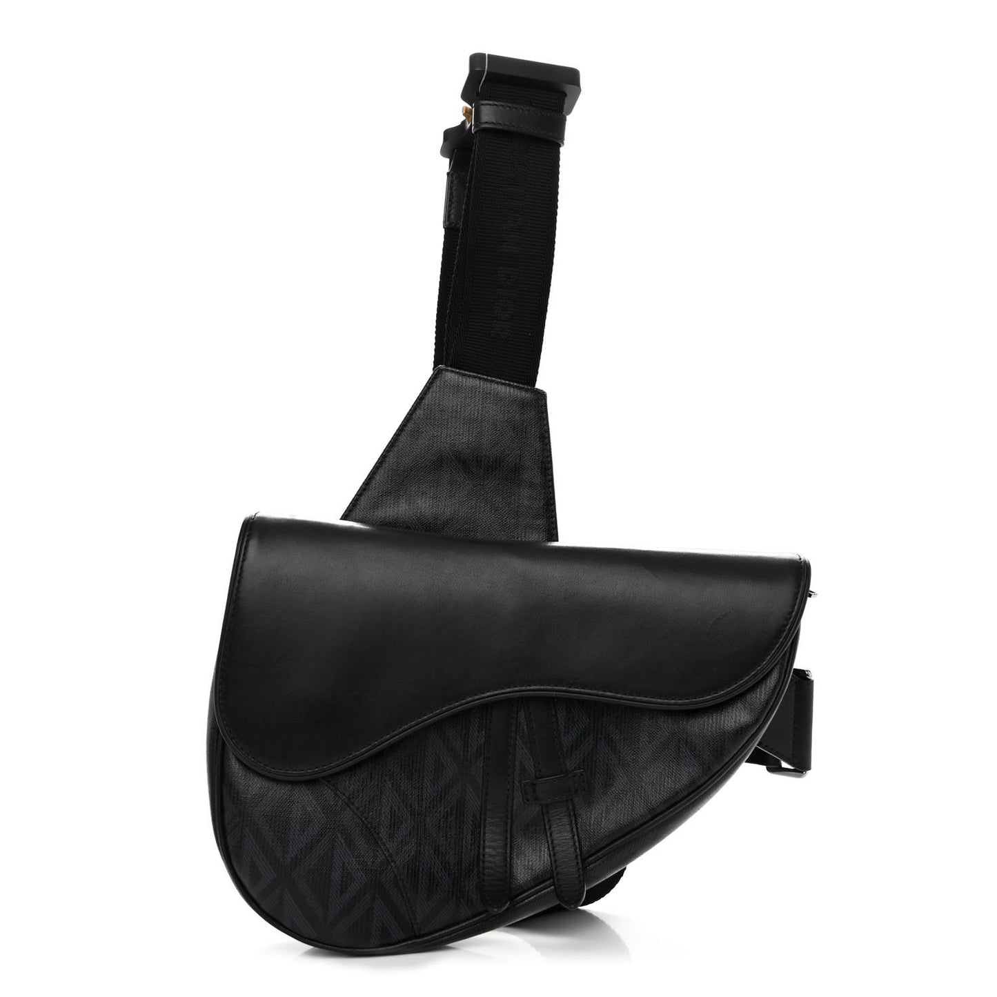 Coated Canvas CD Diamond Printed Mens Saddle Bag Black