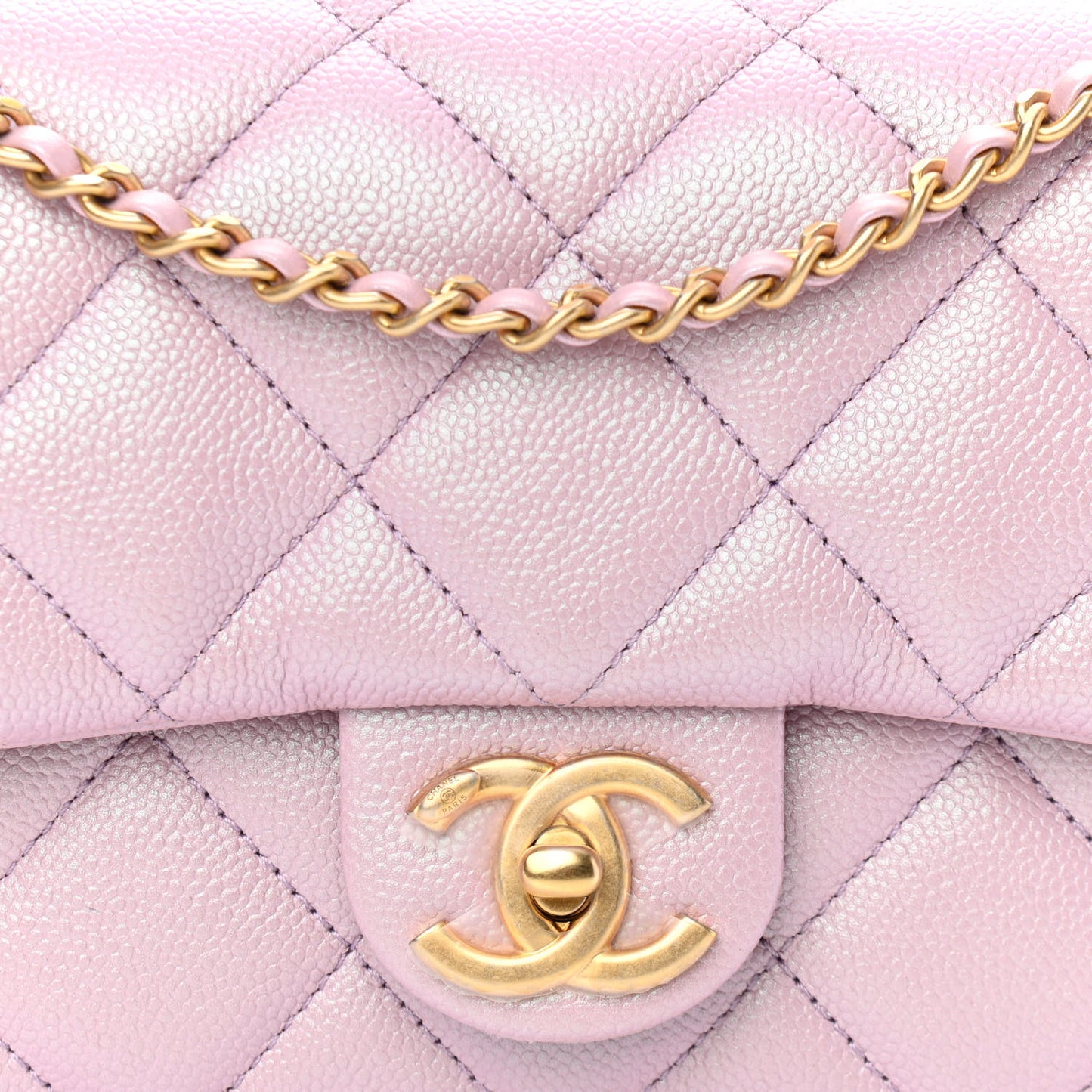Iridescent Caviar Quilted Mini My Perfect Flap Pink