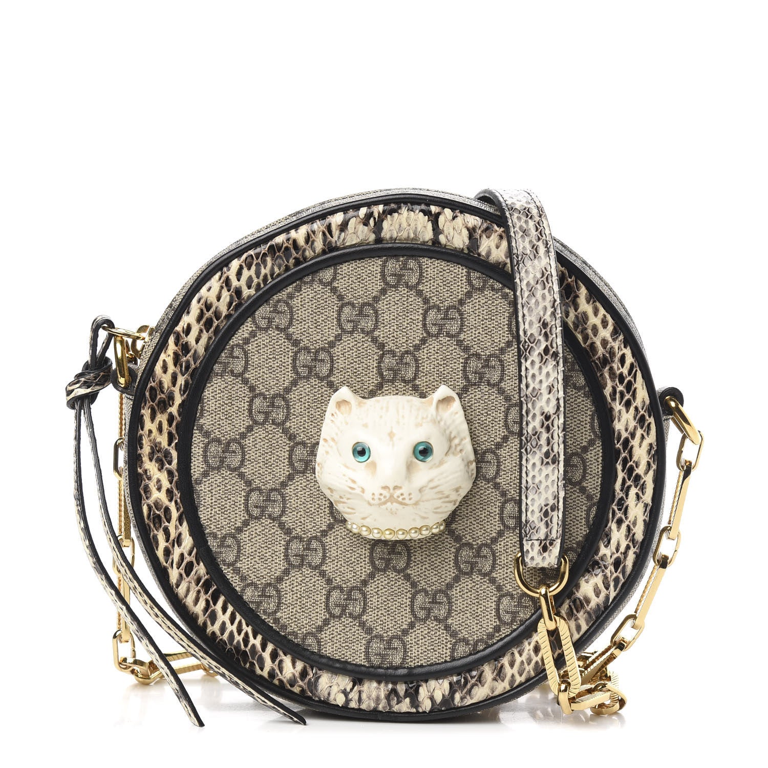 GUCCI GGスプリーム キャット ショルダーバッグ Gucci GG Supreme Monogram Patchwork Cat Round Shoulder Bag White