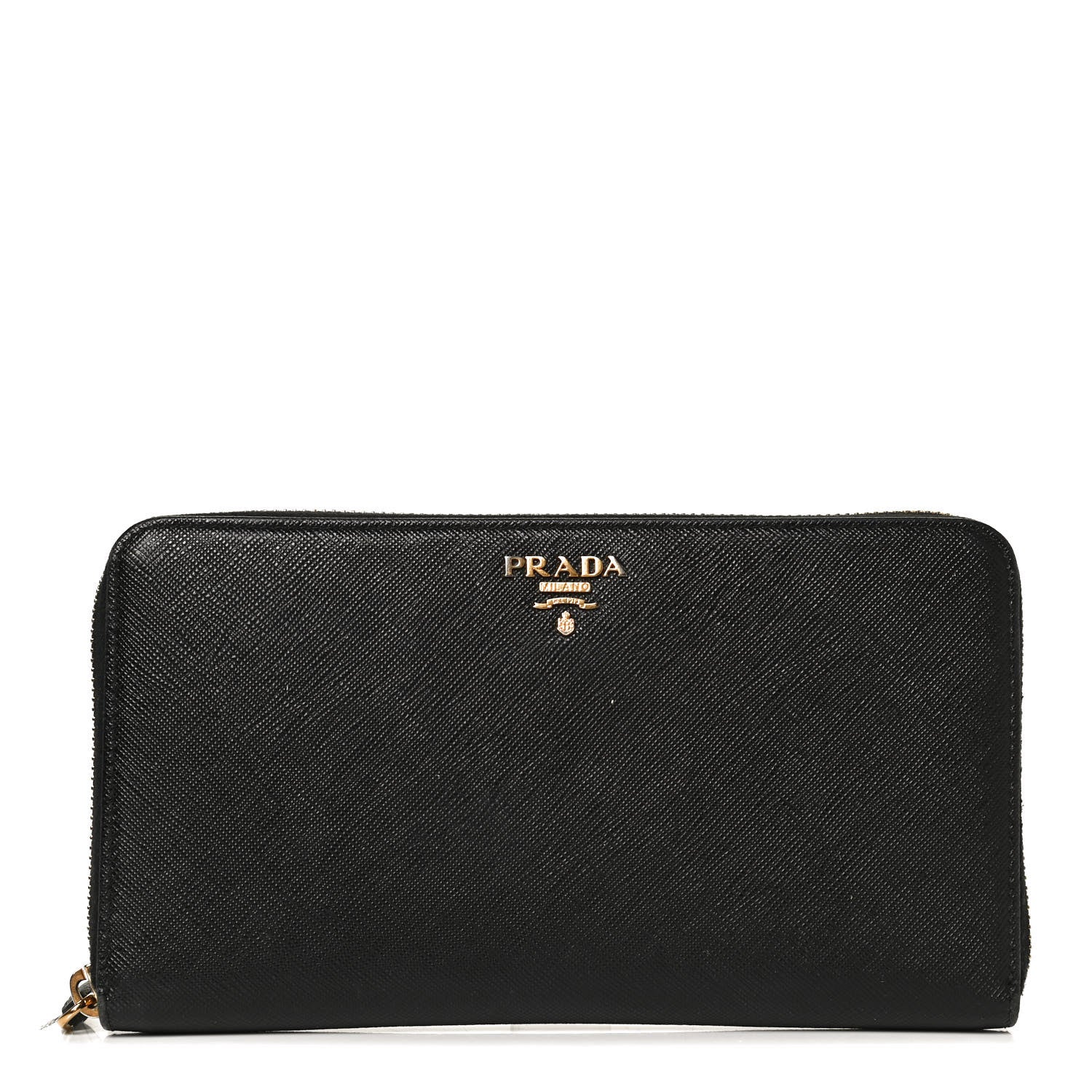 Prada Saffiano Metal Large Zip Around Travel Wallet Black 1 of 12