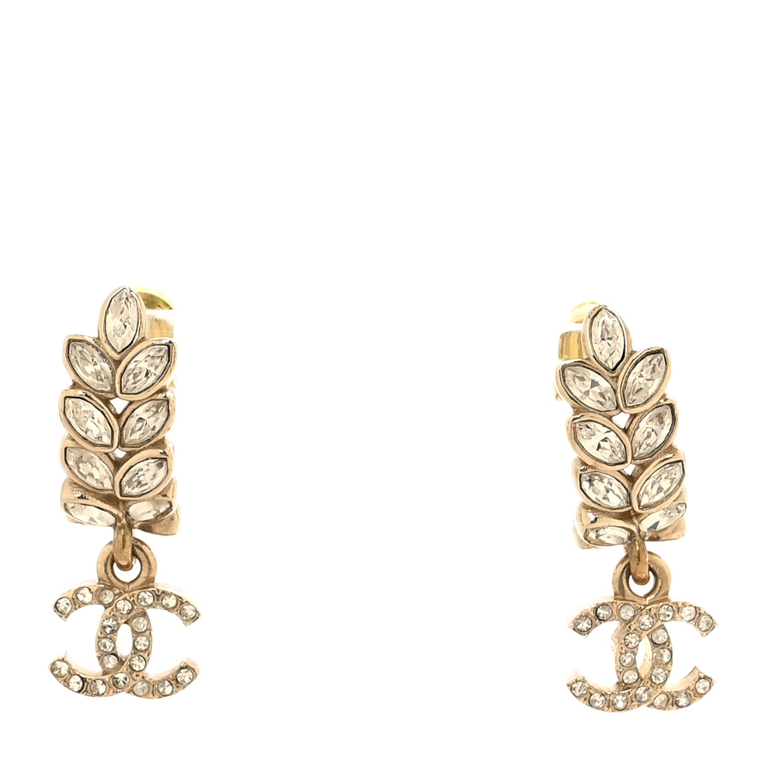 Chanel Crystal Sparkling Wheat CC Long Drop Earrings Gold 1 of 4