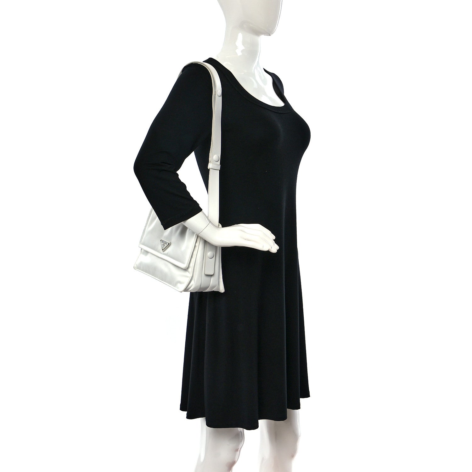 Prada Re-Nylon Vitello Padded Small Flap Shoulder Bag White 2 of 16