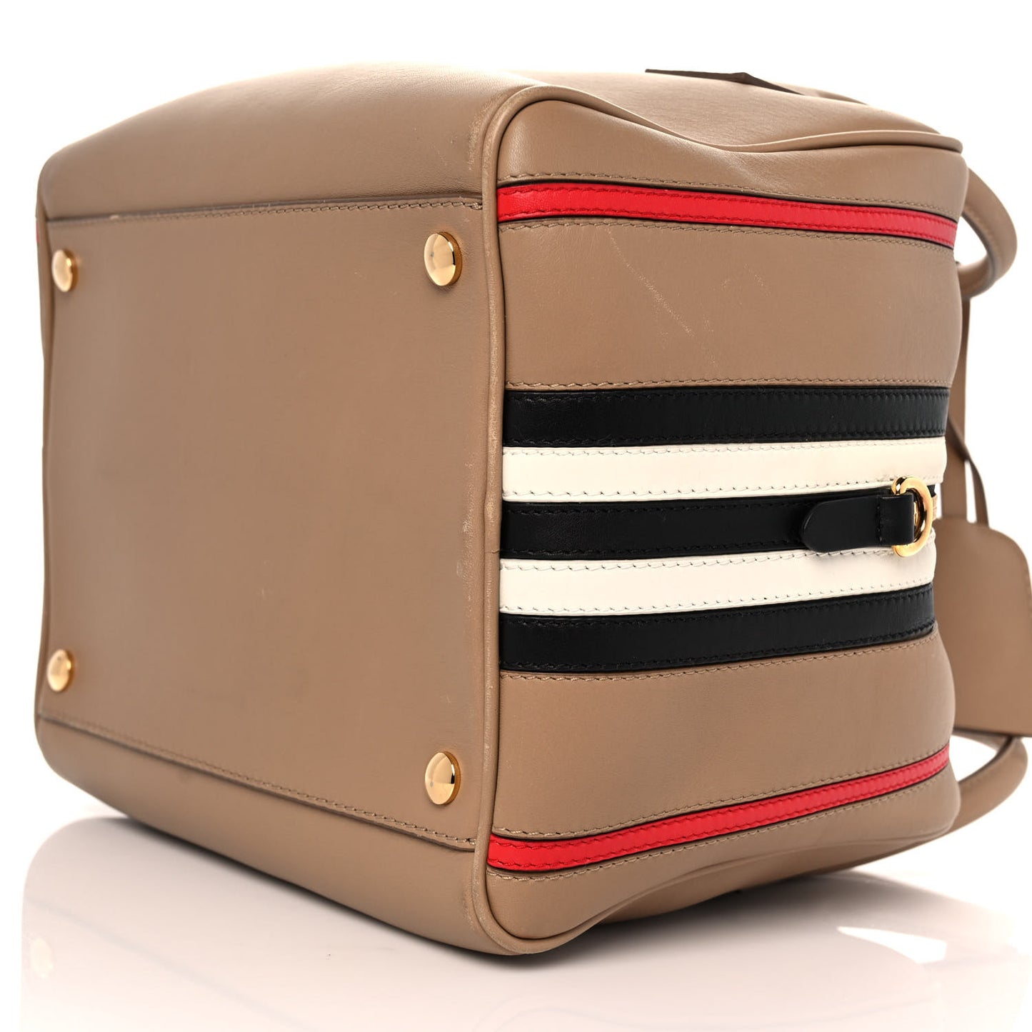 Smooth Calfskin Small Cube Bowling Bag Driftwood Bright Military Red