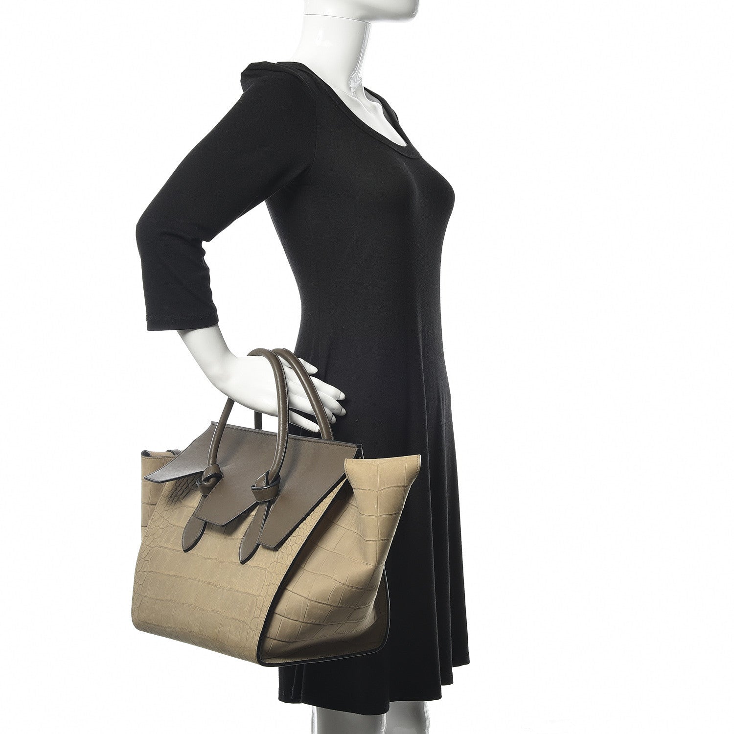 Celine Crocodile Embossed Nubuck Calfskin Small Tie Knot Tote Grey 2 of 13