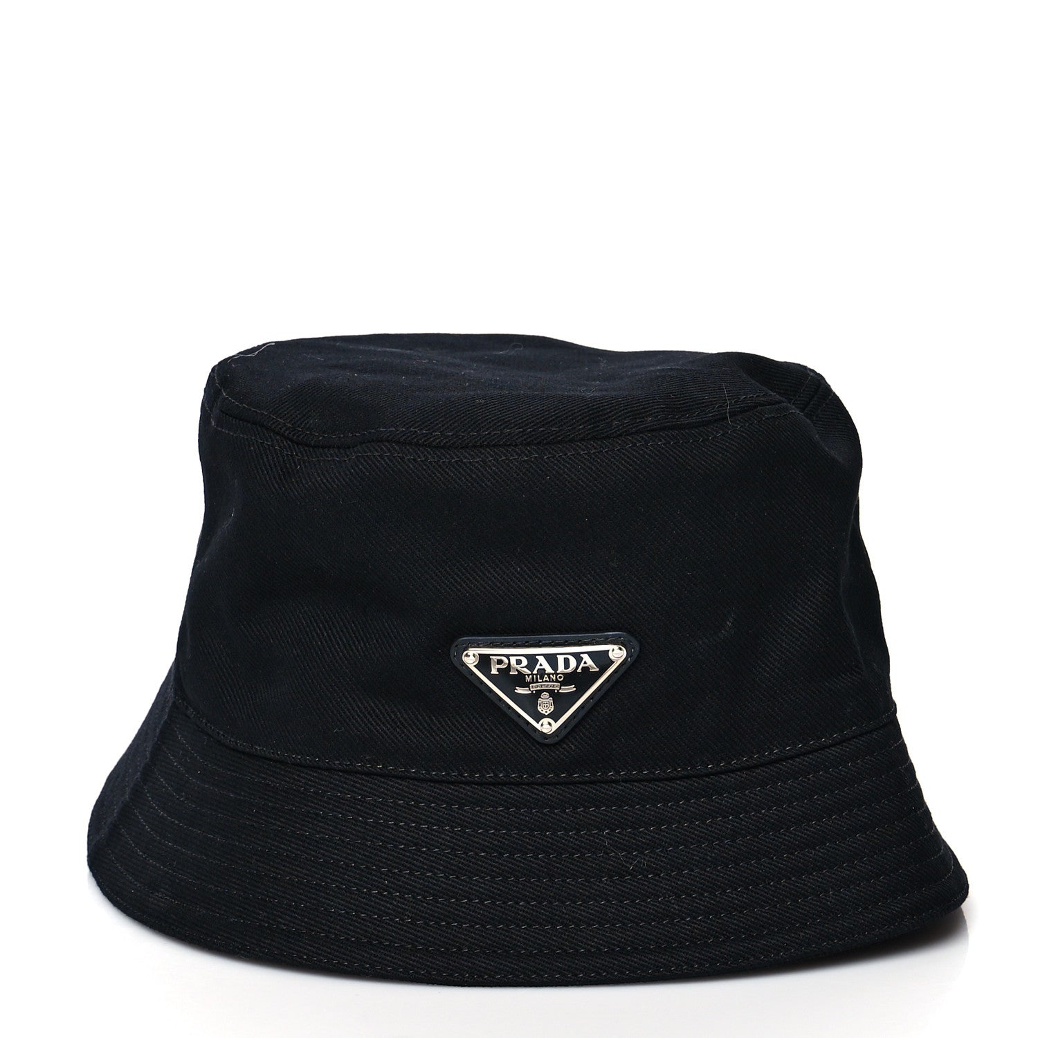 Prada Drill Nylon Metal Triangle Logo Mens Bucket Hat M Black 1 of 11