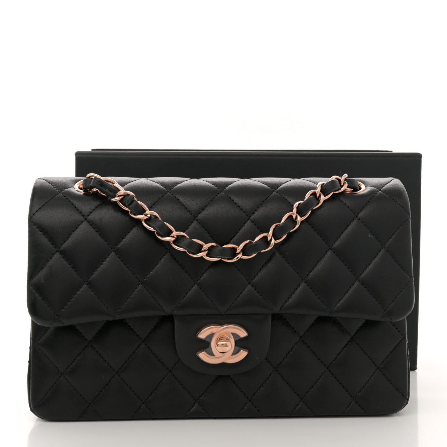 Lambskin Quilted Small Double Flap Black