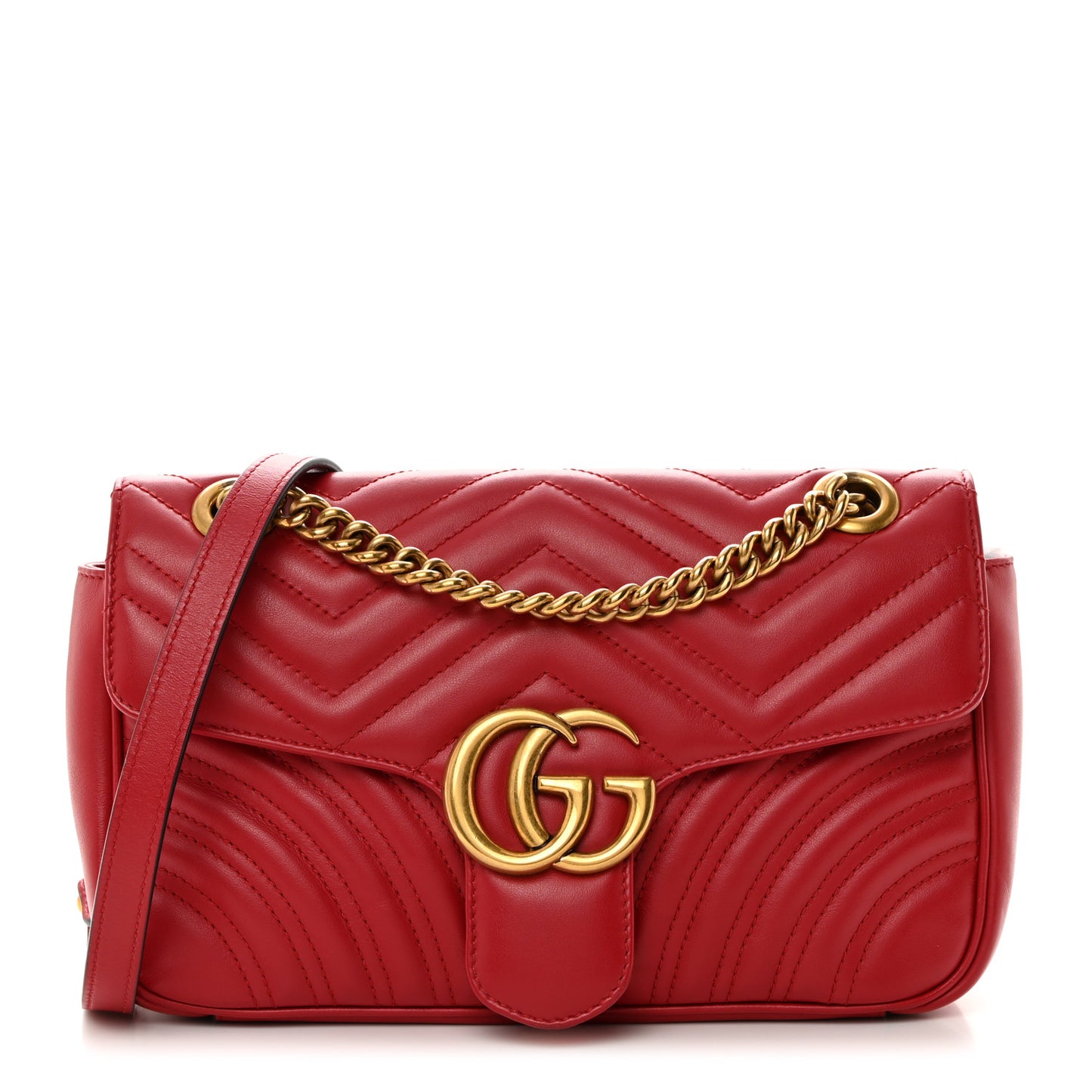 Calfskin Matelasse Small GG Marmont Shoulder Bag Hibiscus Red