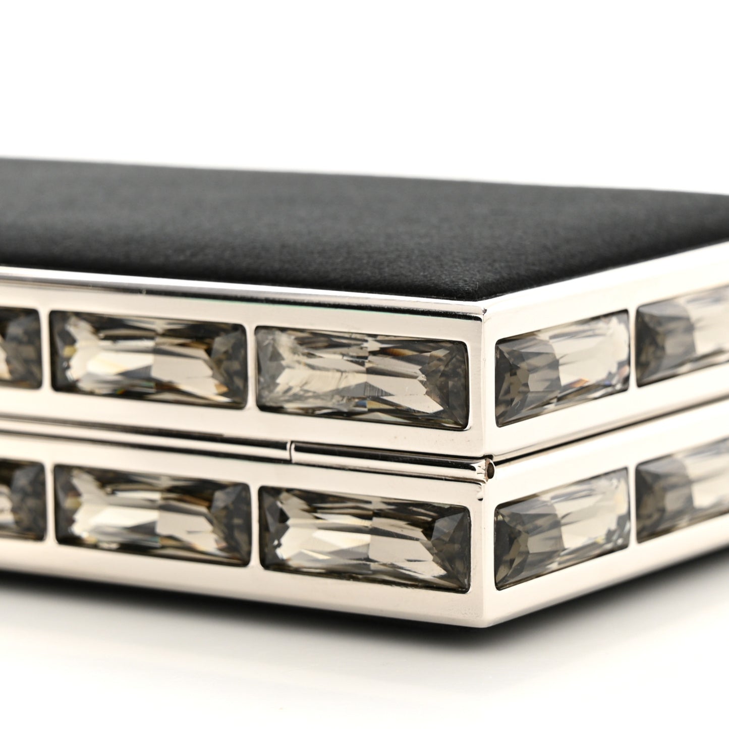 Satin Crystal Box Clutch Black Silver
