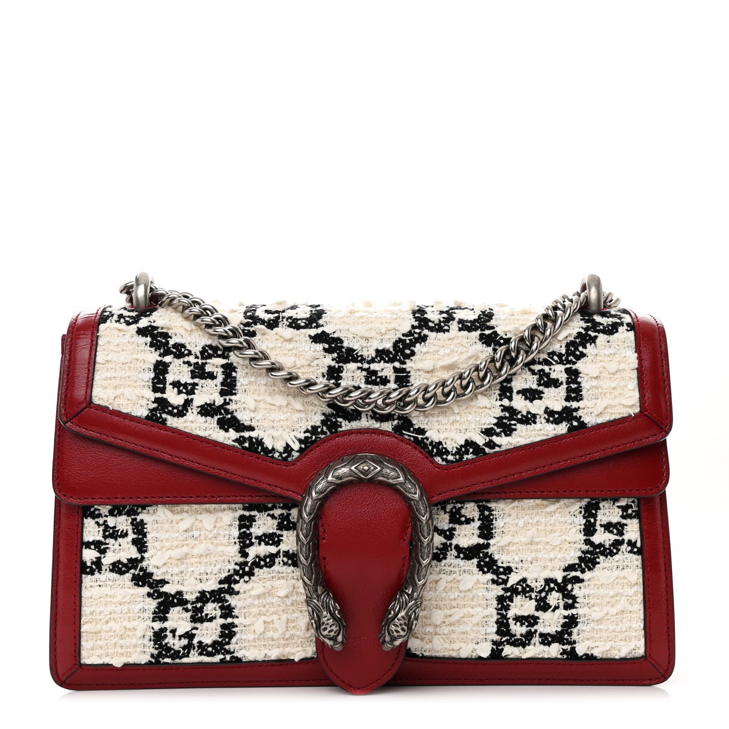 Tweed GG Monogram Small Dionysus Shoulder Bag White Black Romantic Cherry