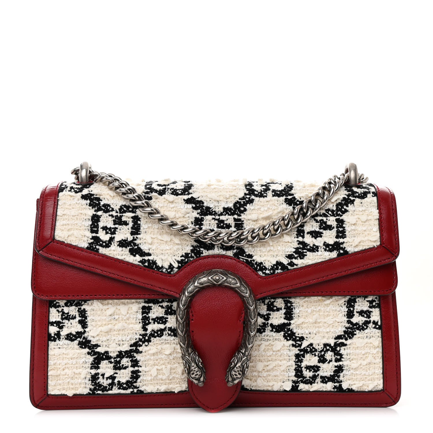 Gucci Tweed GG Monogram Small Dionysus Shoulder Bag White Black Romantic Cherry 1 of 11