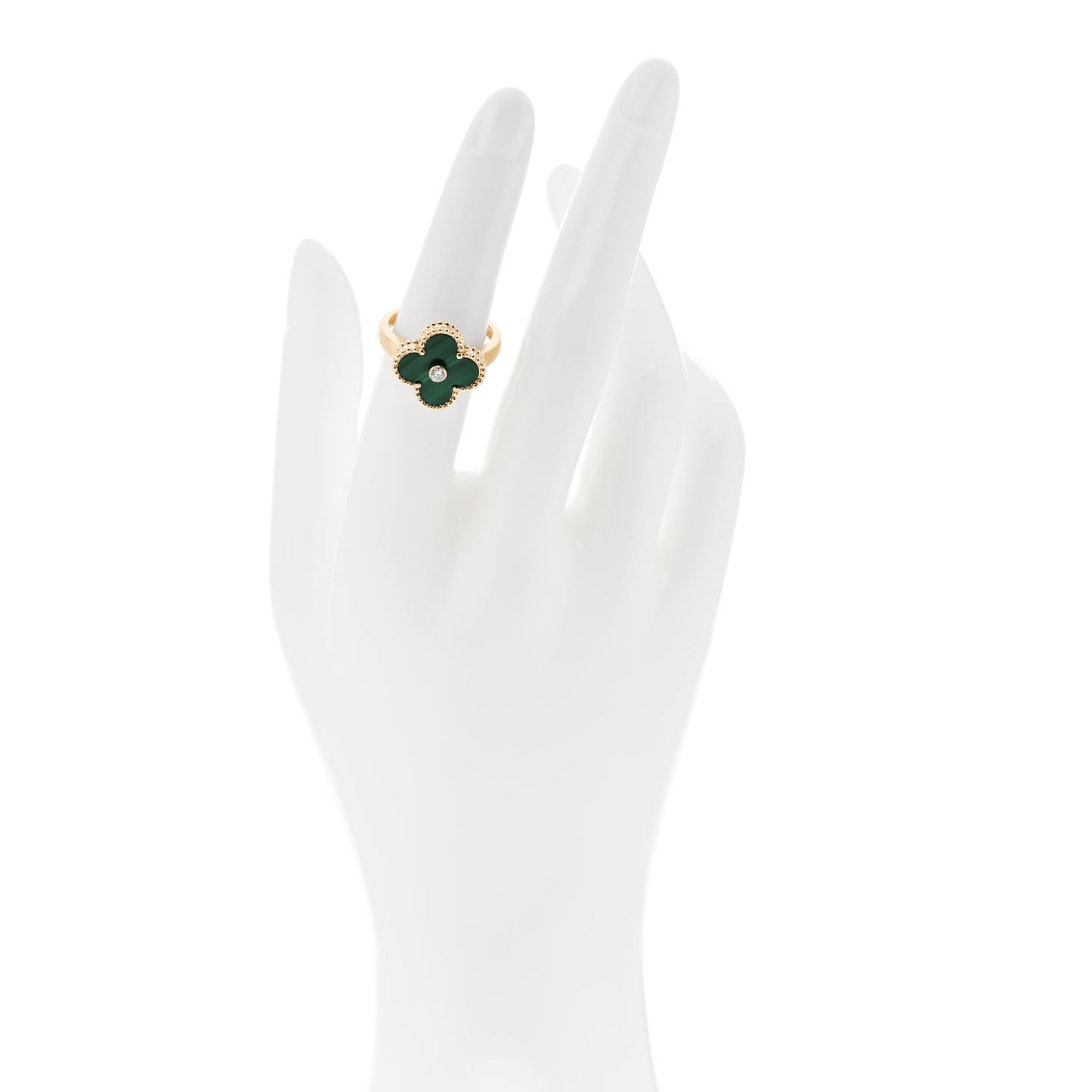18K Yellow Gold Diamond Malachite Vintage Alhambra Ring 52 6